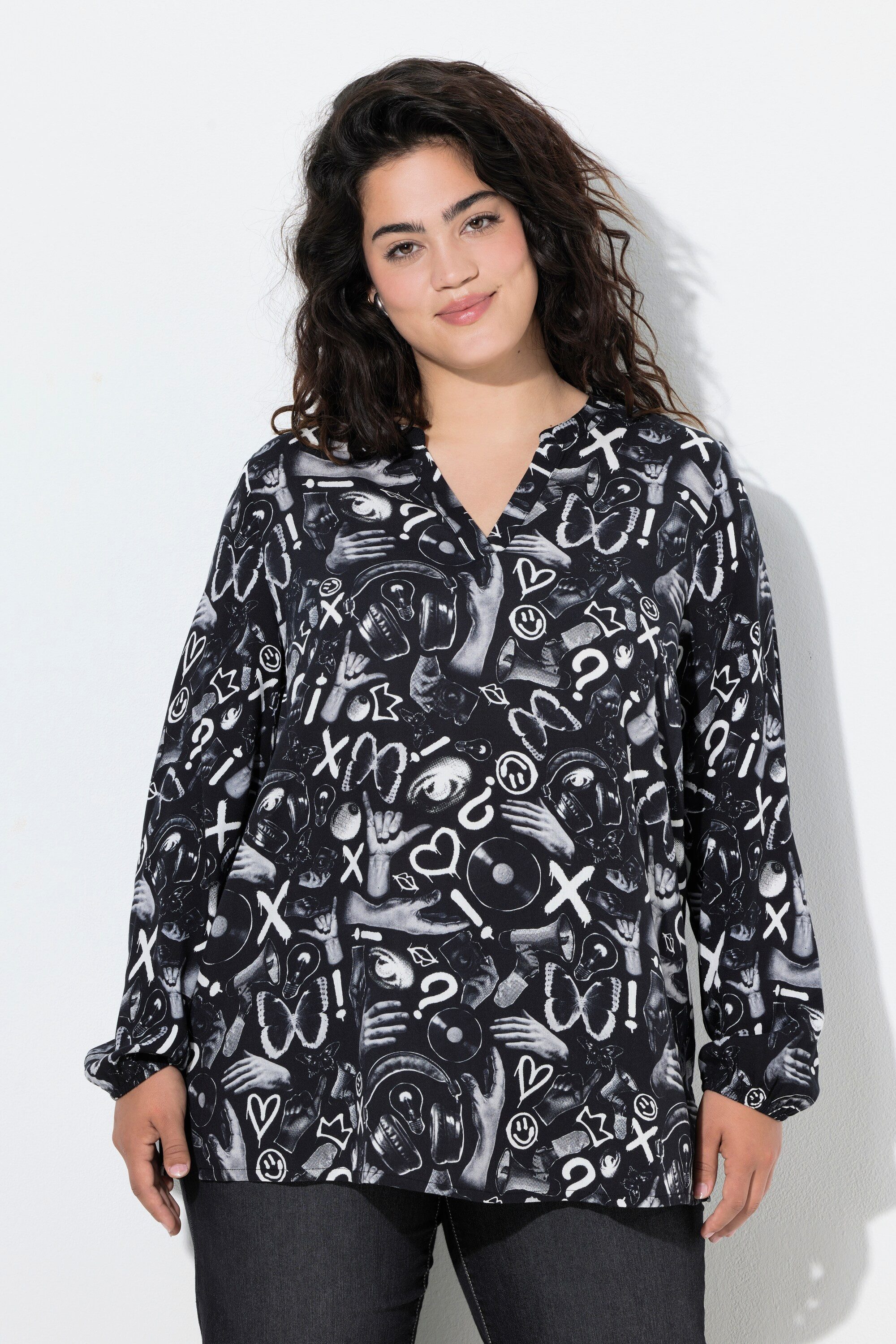 Angel of Style Longbluse Bluse A-Linie Alloverdruck Langarm günstig online kaufen