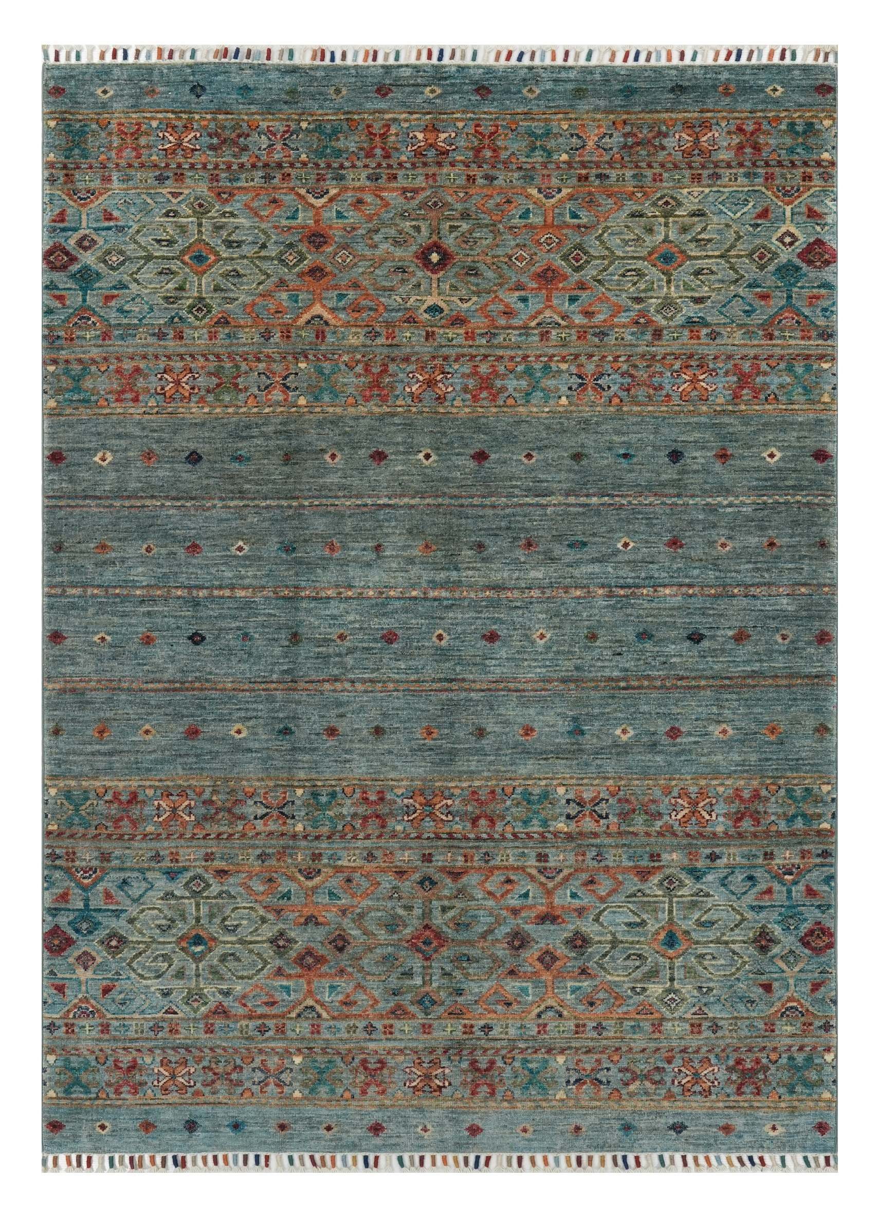 CABBEL Orientteppich 170x123 cm Samarkand Blau Schurwolle Handgeknüpft Klassisch Unikat, rechteckig, Höhe: 7 mm, 100% Schurwolle – weich, pflegeleicht, solide Knüpfdichte