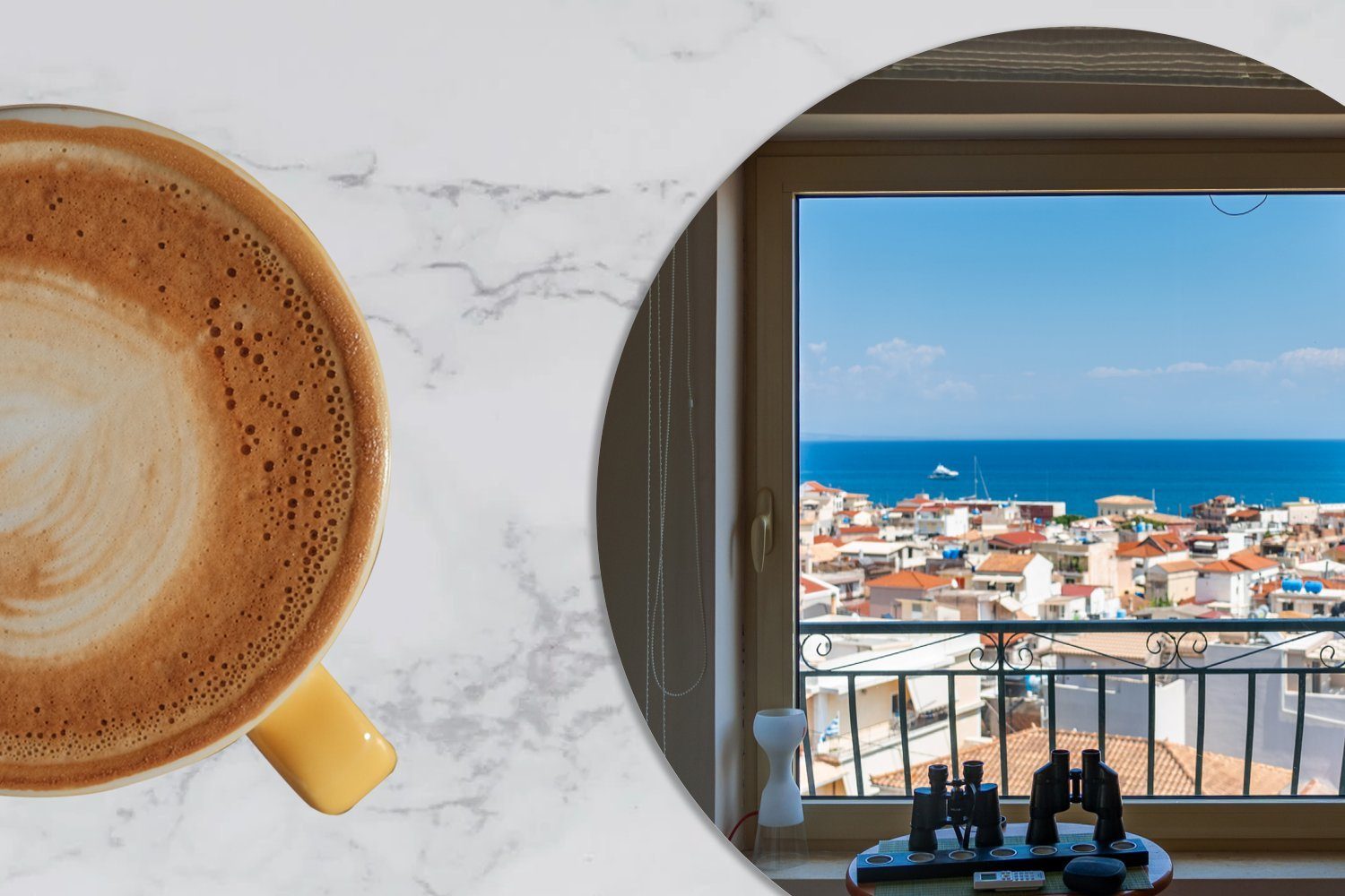 einem Glasuntersetzer Zubehör Griechenland, Tassenuntersetzer, MuchoWow aus 6-tlg., Meerblick Tasse, für in Getränkeuntersetzer, Becher Fenster Korkuntersetzer, Gläser,