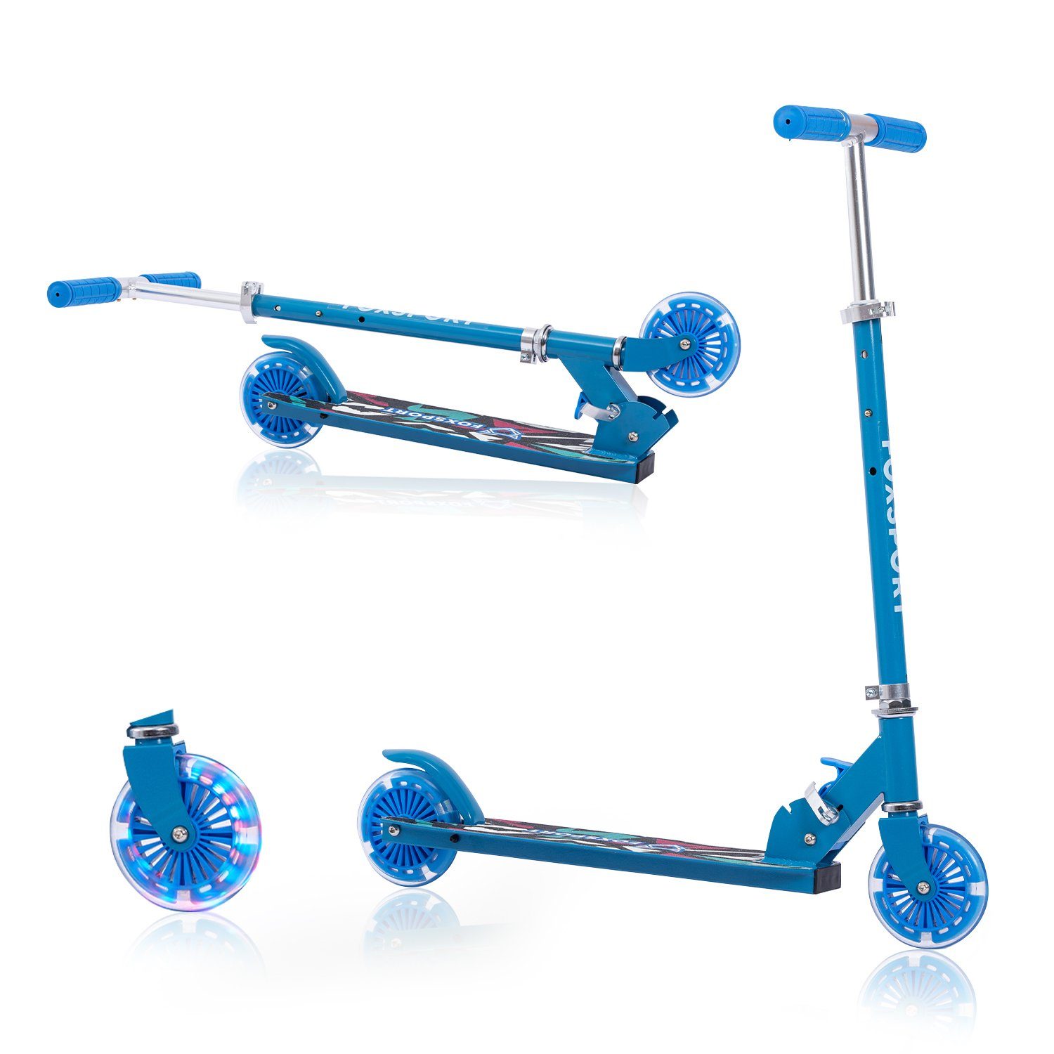 Seven Comfort Cityroller Leichter faltbarer Kinderroller, 4,00 km/h, (Set, mit Schutzblechen), klappbar&höhenverstellbar Scooter 4.7 Zoll Räder Maximale 100 kg blau