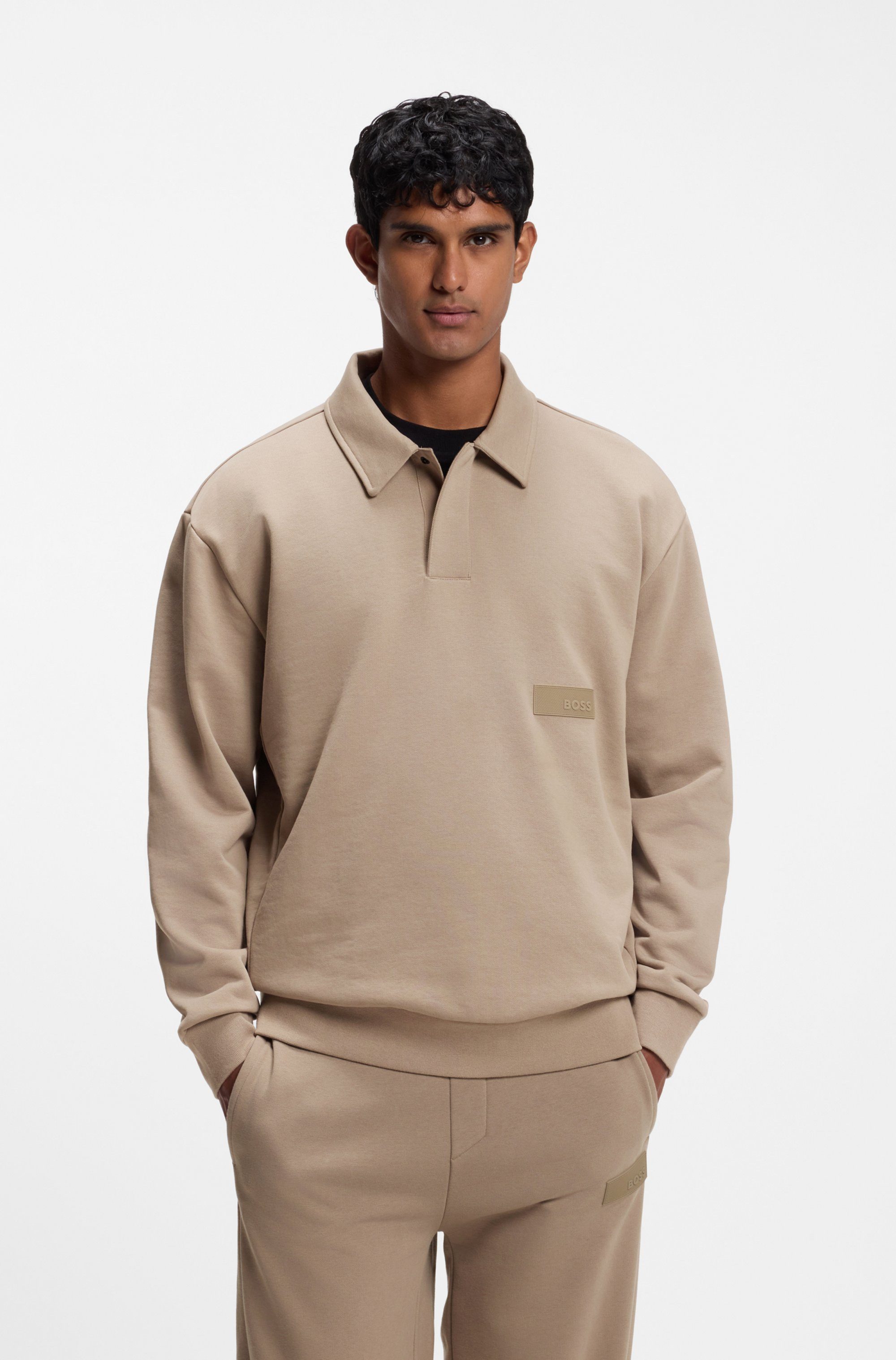 BOSS GREEN Sweatshirt Polokragen und verdeckte Knopfleiste, Relaxed Fit