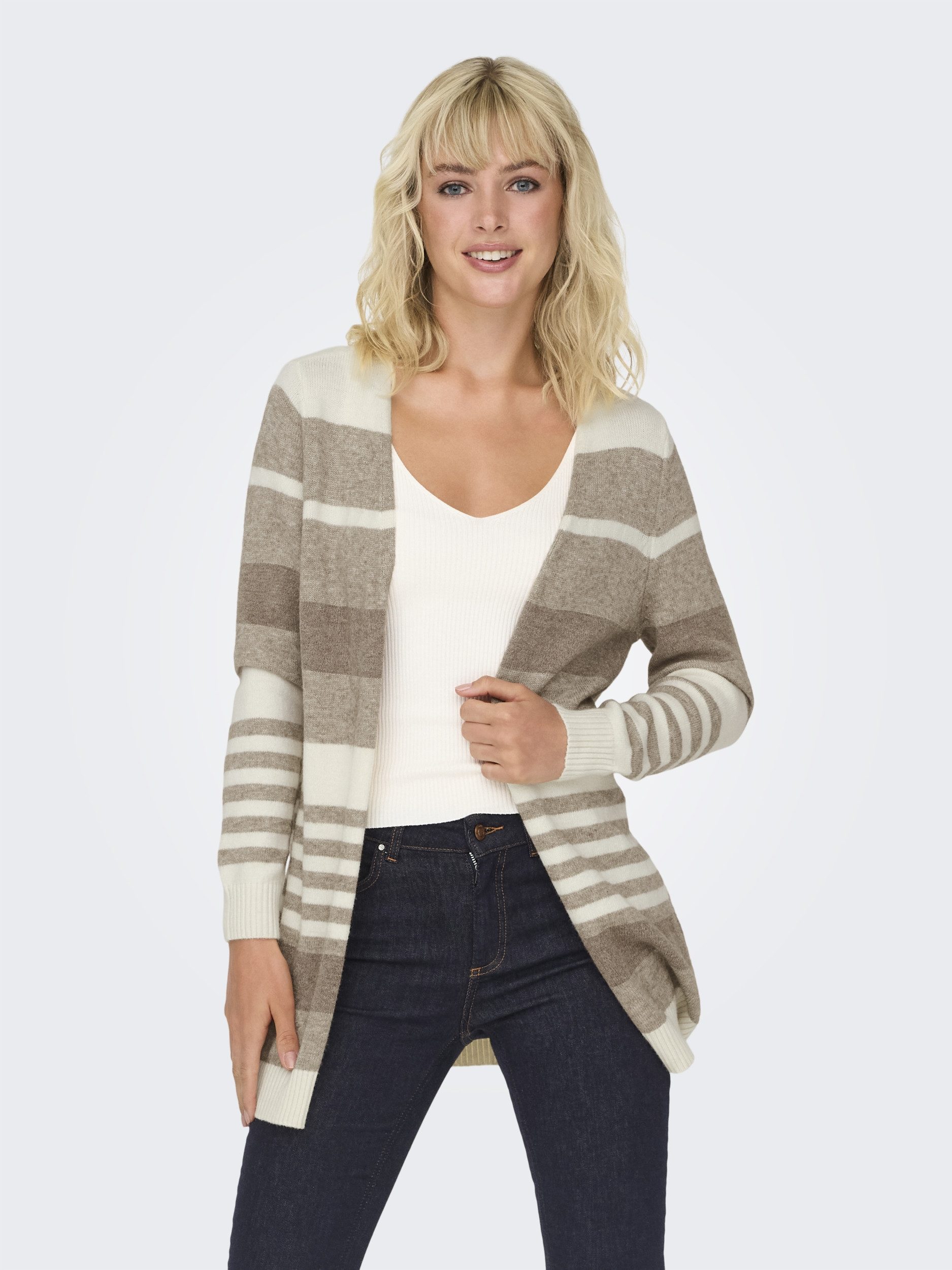ONLY Strickweste ONLLESLY L/S OPEN CARDIGAN KNT NOOS Whitecap Gray/W. Beige günstig online kaufen