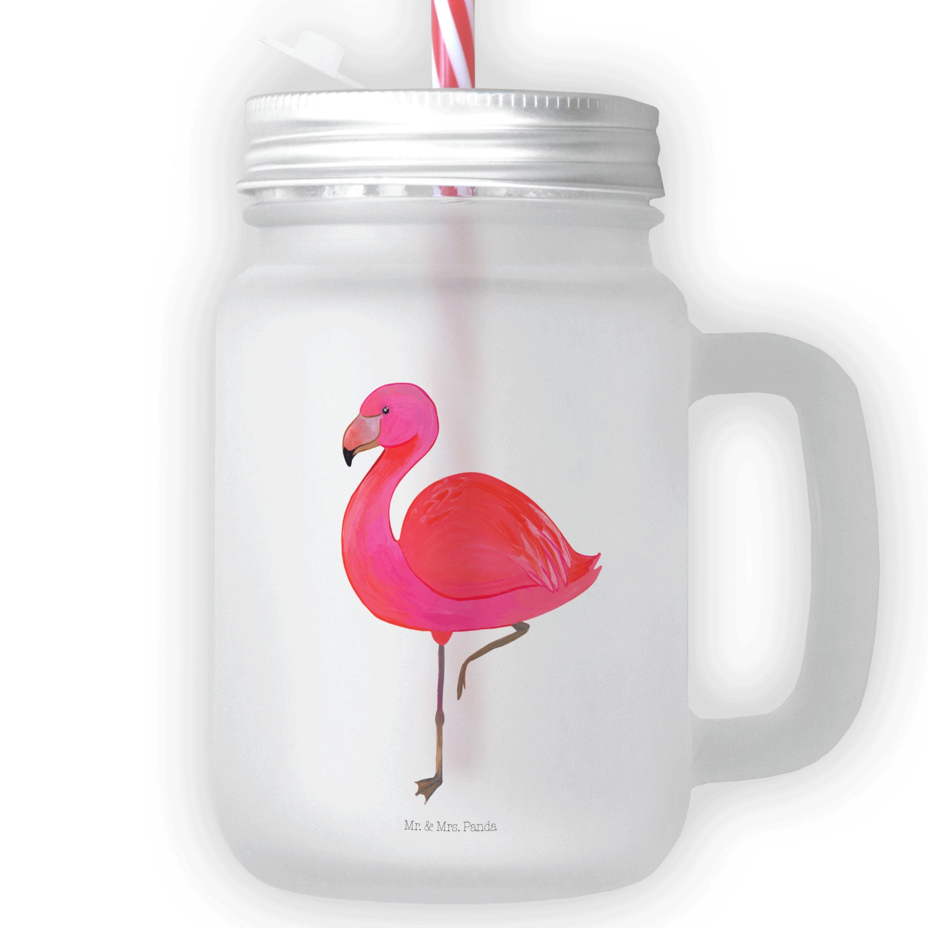 Mr. & Mrs. Panda Glas Flamingo classic - Transparent - Geschenk, Einzigartig, glücklich, ic, Premium Glas