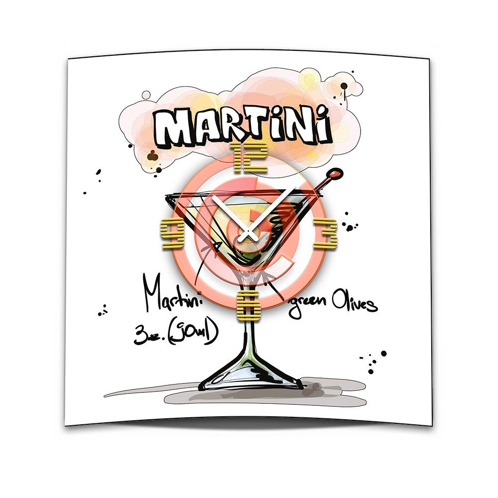 dixtime Wanduhr Wanduhr XXL 3D Optik Dixtime Cocktail Martini 50x50 cm leises Uhrwerk (Einzigartige 3D-Optik aus 4mm Alu-Dibond)