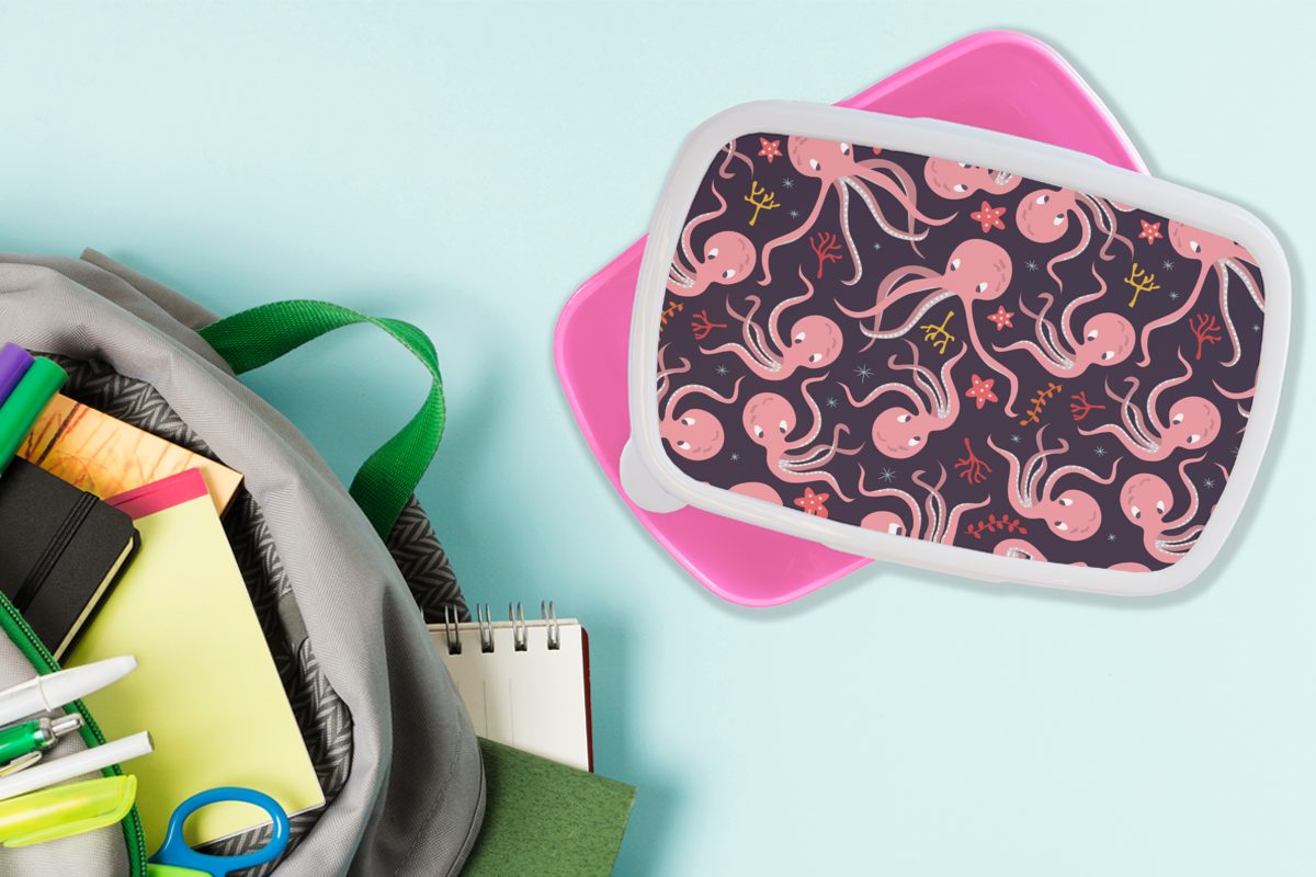 Kinder, Baby Mädchen, - MuchoWow rosa (2-tlg), Snackbox, Kunststoff für Entwurf, Brotbox Oktopus Erwachsene, - Lunchbox Kunststoff, Brotdose