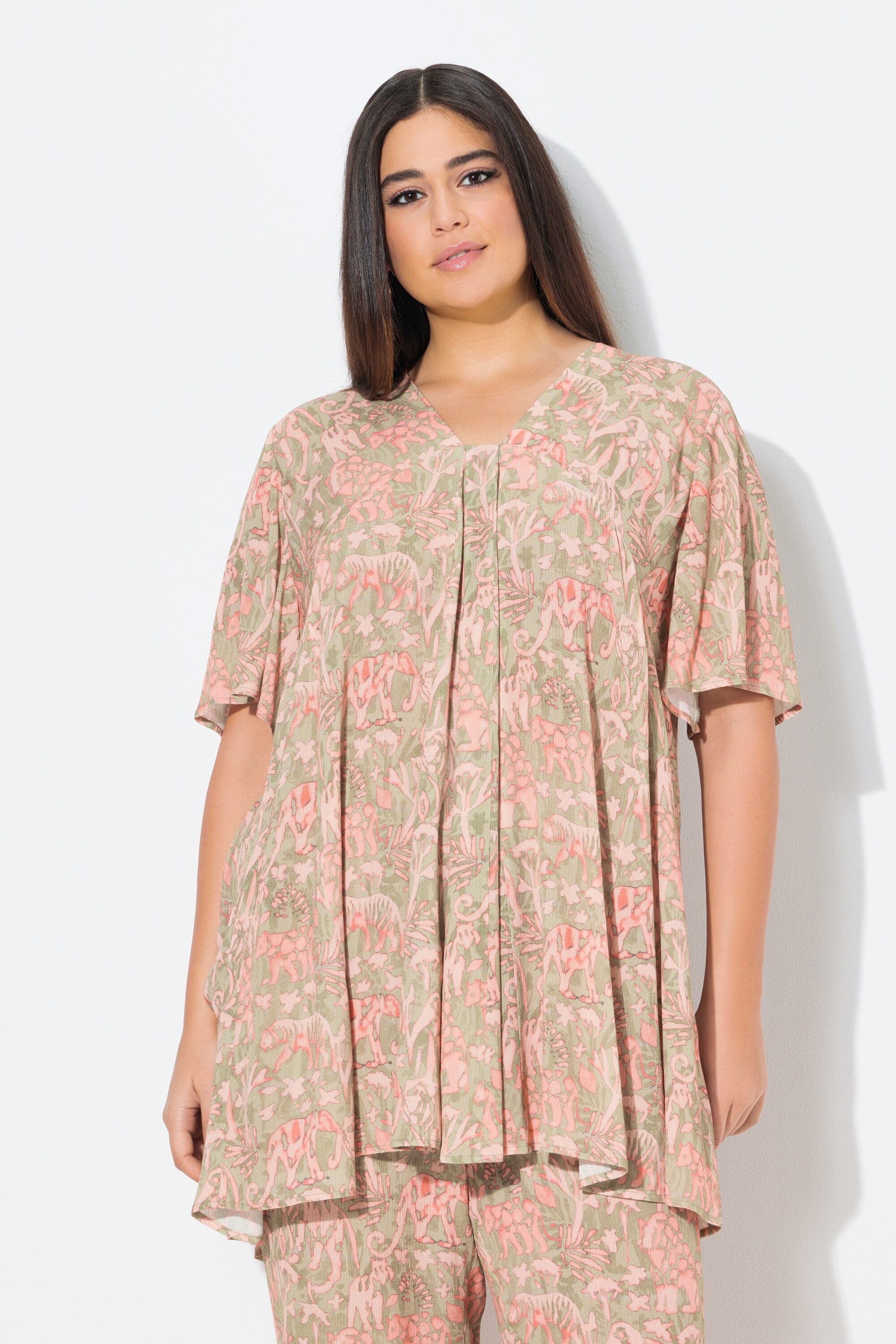 Ulla Popken Tunika Bluse Tiermuster A-Linie günstig online kaufen