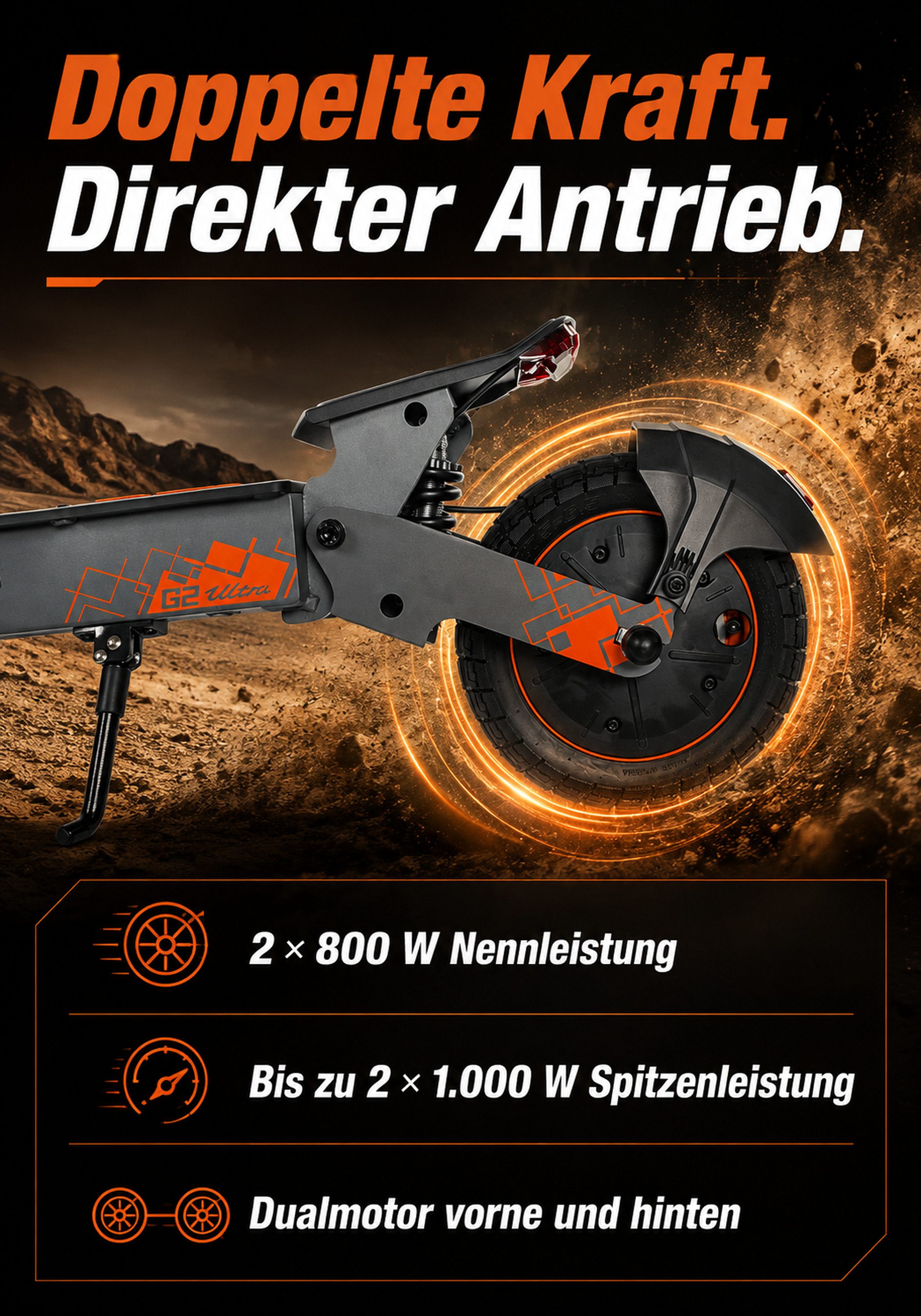 Vankel E-Scooter KuKirin G2 Ultra 864Wh 1600W, 48V 18Ah Max.50 km/h 55Km, Keine Straßenzulassung: ausschließlich auf Privatgelände verwenden – Bild 4 von 5
