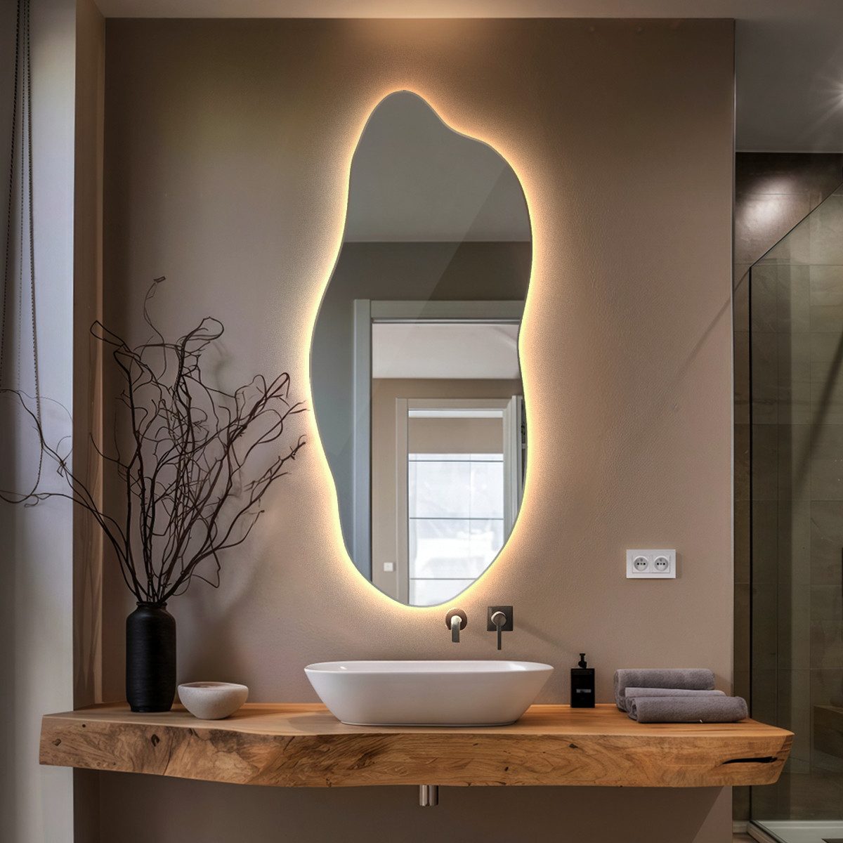 Tulup LED-Lichtspiegel LED-Spiegel-Warme Unregelmäßige Wandleuchte für Badezimmer – Bild 3 von 5