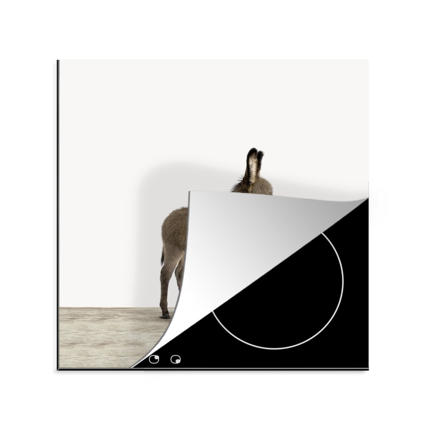 MuchoWow Herdblende-/Abdeckplatte Tiere - Esel - Grau, Vinyl, (1 tlg), 78x78 cm, Ceranfeldabdeckung, Arbeitsplatte für küche