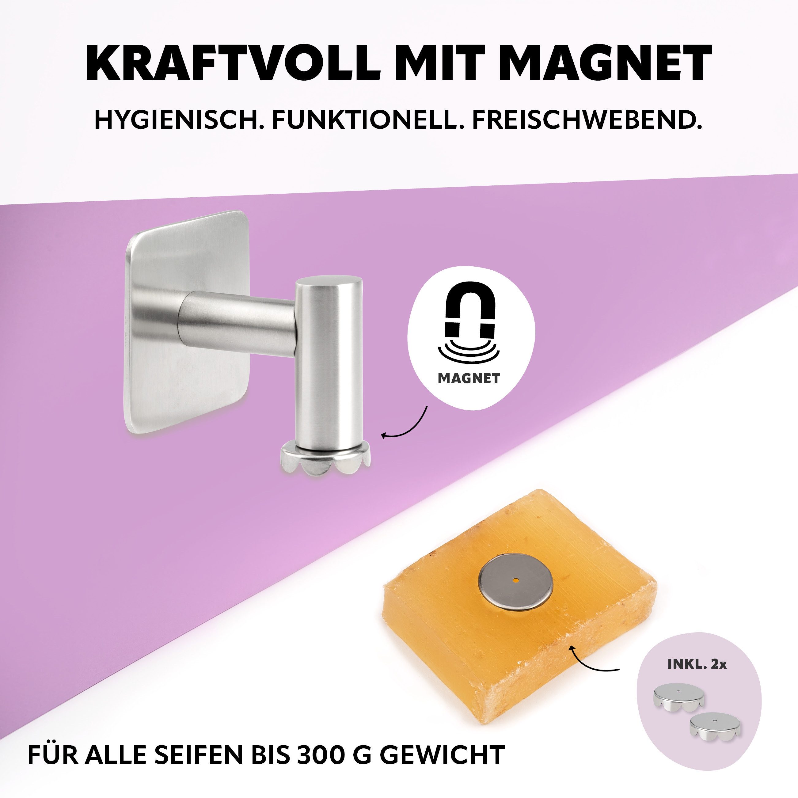 bremermann Seifenhalter mit Magnet - frei hängende Seife, nur Klebebefestigung, Breite: 6 cm, 1-St. – Bild 3 von 5