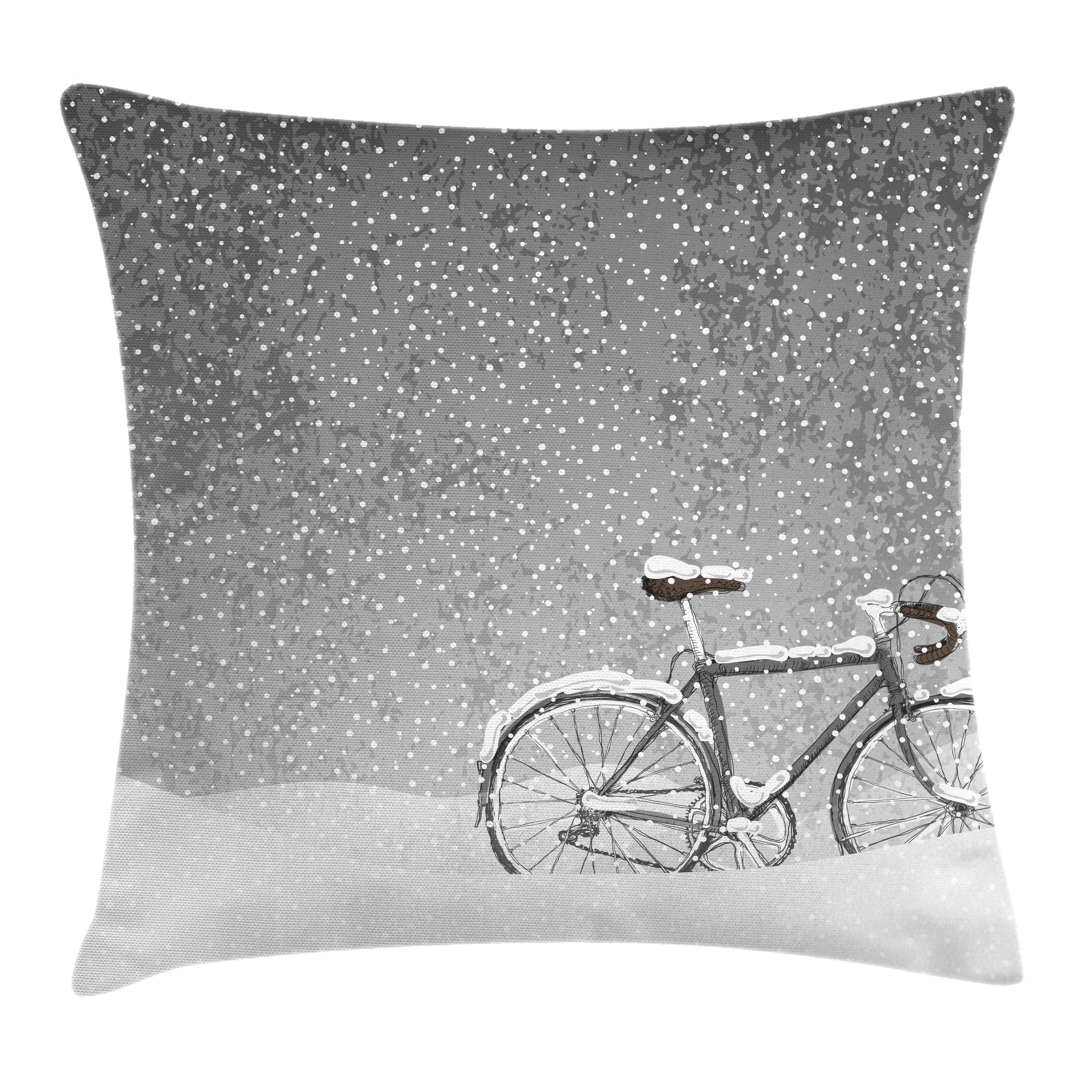 Winter Farben Reißverschluss Ruhe (1 Abakuhaus Szene Kissenbezüge Fahrrad mit Beidseitiger Kissenhülle Druck, Stück), Farbfesten Schnee