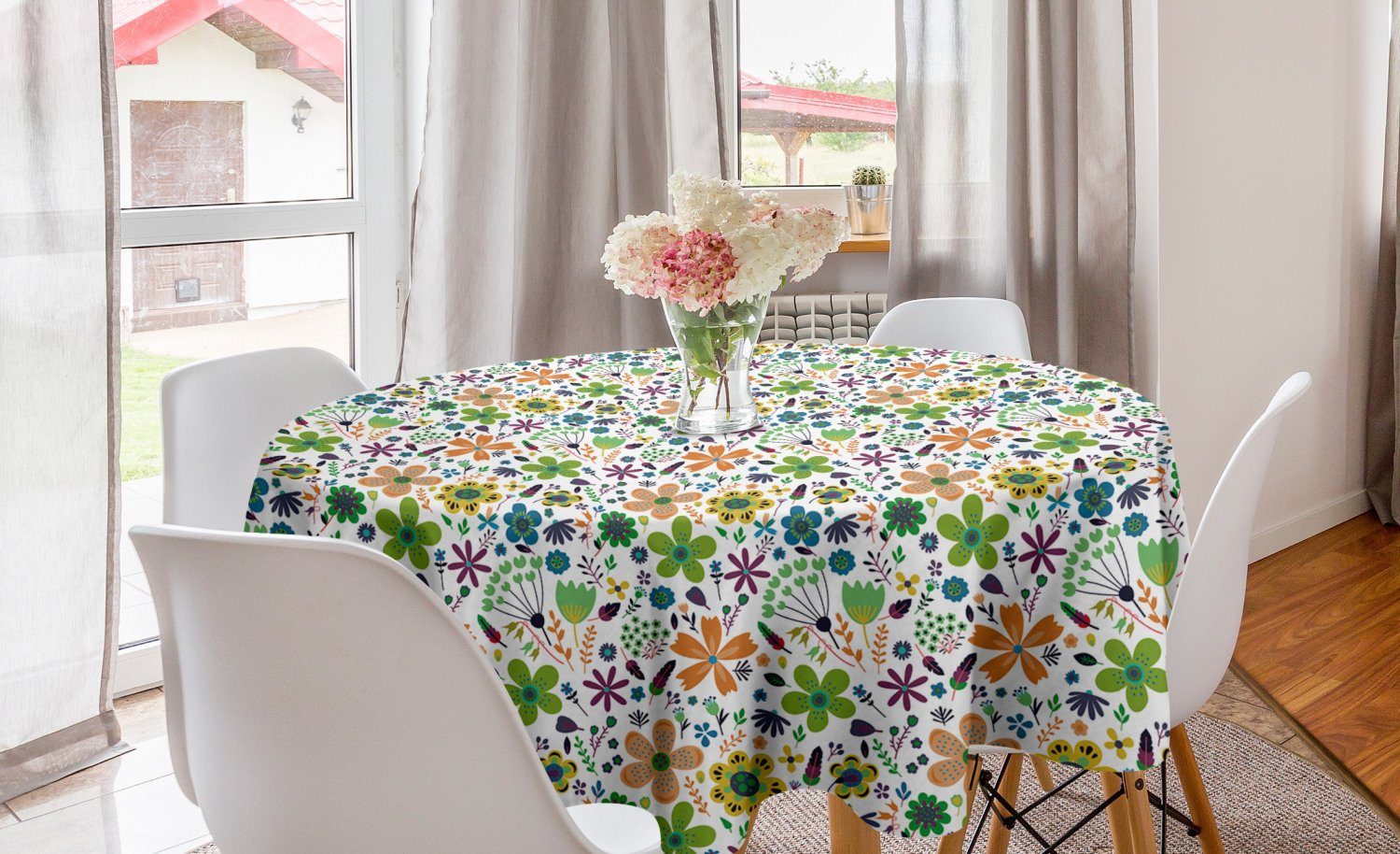 Abakuhaus Tischdecke Kreis Tischdecke Abdeckung für Esszimmer Küche Dekoration, Blume Spitz Petals Blumenkunst
