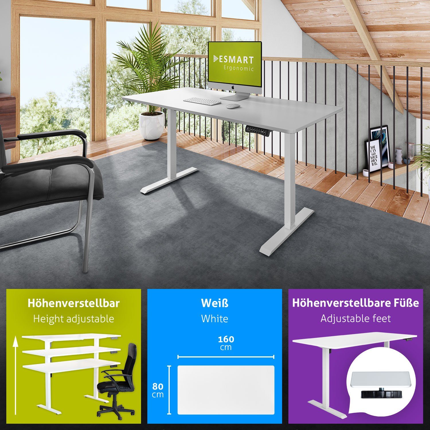 ESMART Schreibtisch ESMART Germany, ETX-121 Elektrisch höhenverstellbarer Schreibtisch
