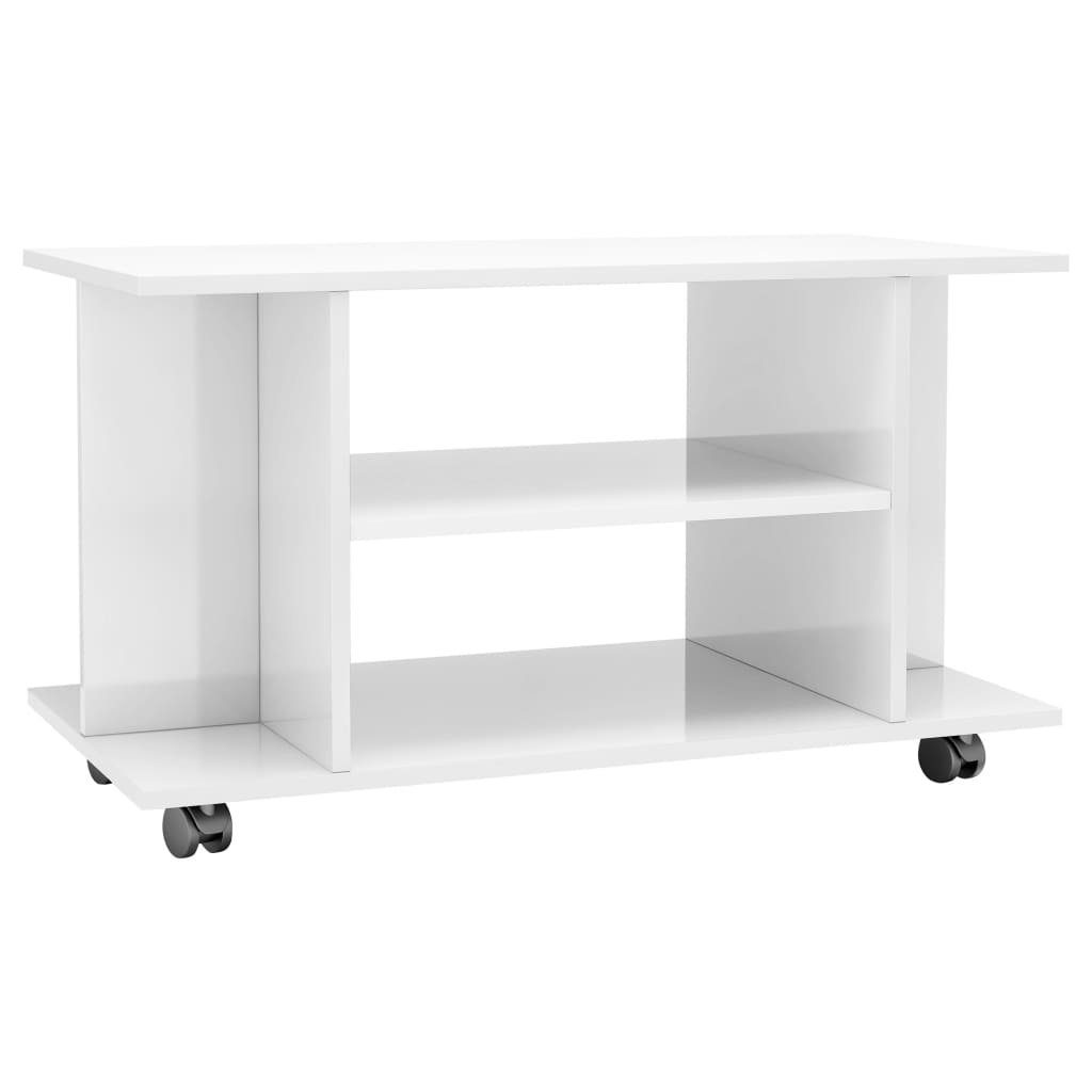 mit TV-Schrank Hochglanz-Weiß cm Rollen furnicato Holzwerkstoff 80x40x40