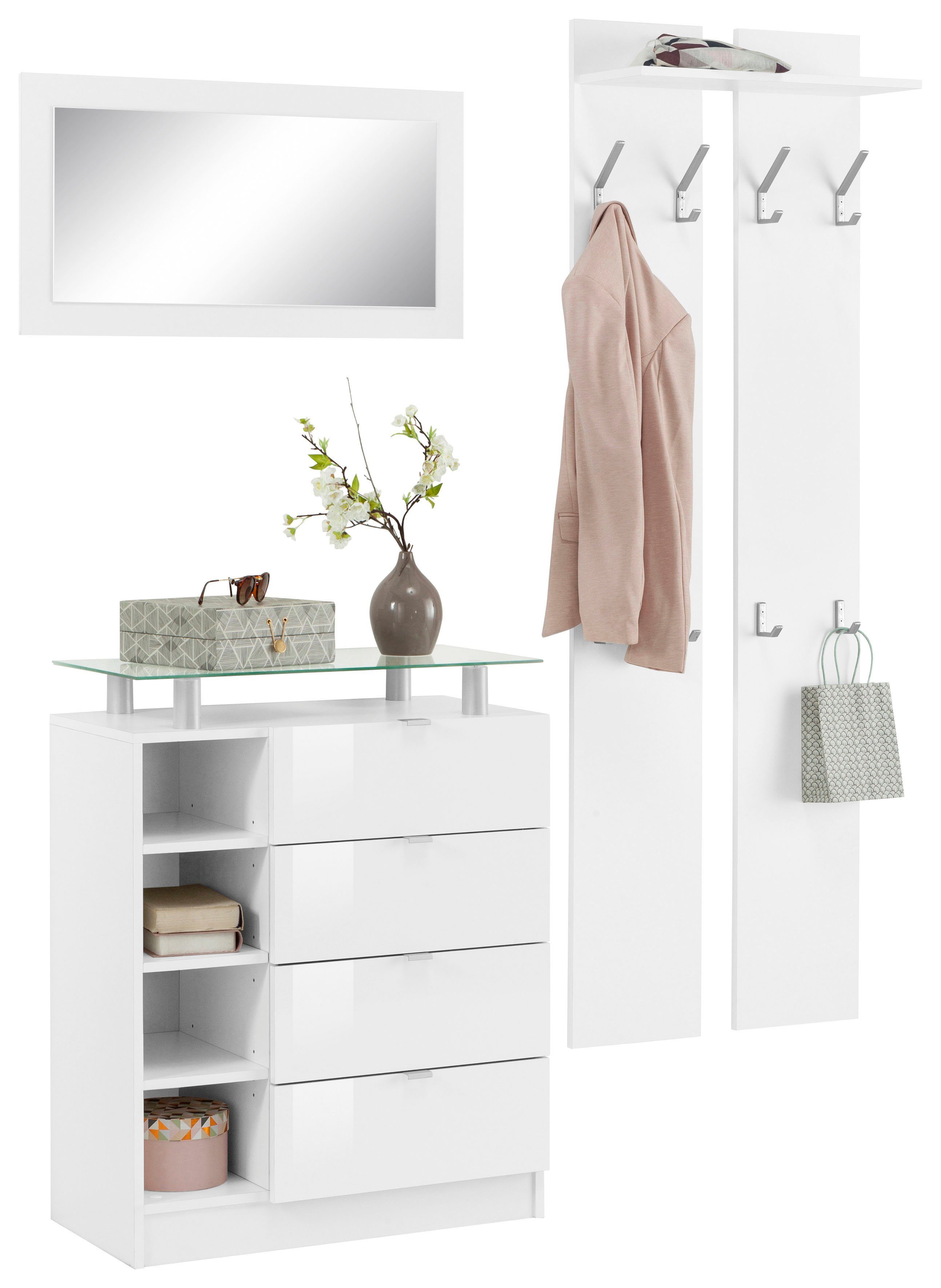 borchardt Möbel Garderoben-Set Dolly, (Set, 3-St), mit Metallgriffen weiß matt/weiß Hochglanz | Garderoben-Sets