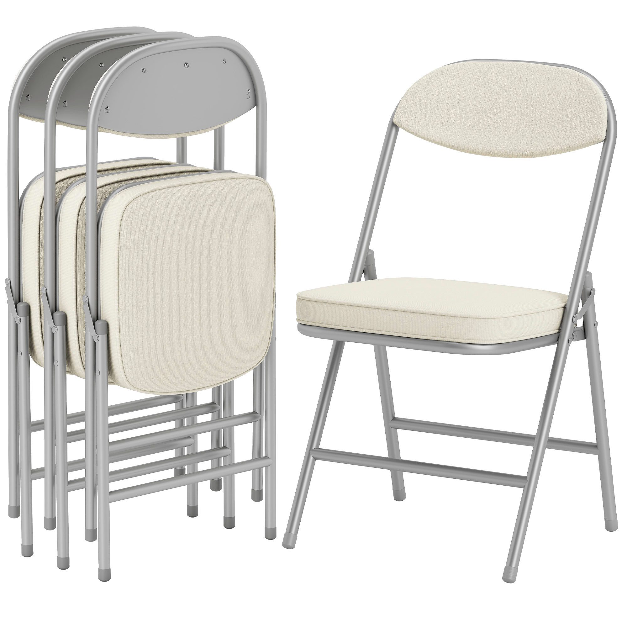 HOMCOM Klappstuhl Klappbar Bürostuhl mit Stahlrahmen, Küchenstuhl mit Polster (4er Set Campingstuhl, 4 St), bis 120 kg belastbar für Gäste, Büro, Camping, Creme – Bild 2 von 5