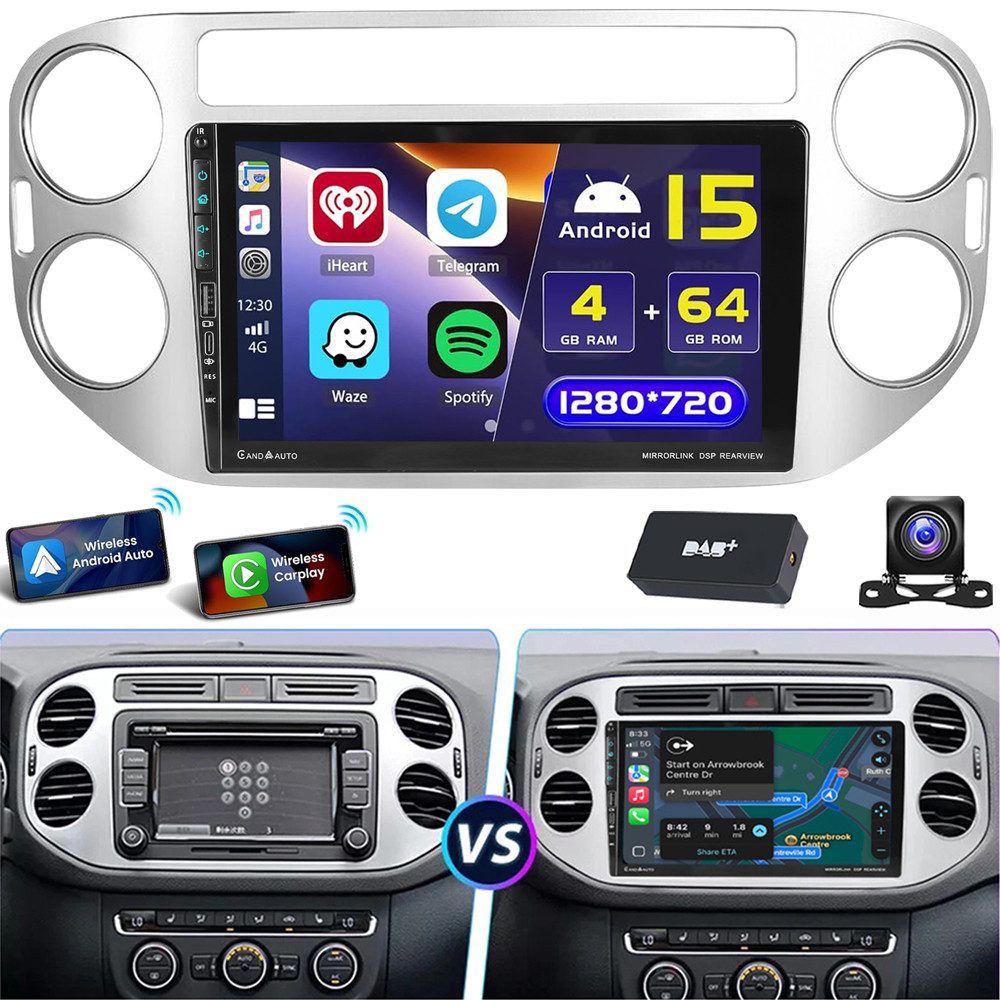 ESSGOO 9" Für VW Tiguan 5N 2010-2016 Type-C Double DIN Doppelknopf Autoradio (RDS, 4+64GB optional, Digitalradio (DAB), FM, AM, Apple Carplay Android Auto GPS Navi WIFI BT SWC EQ)
