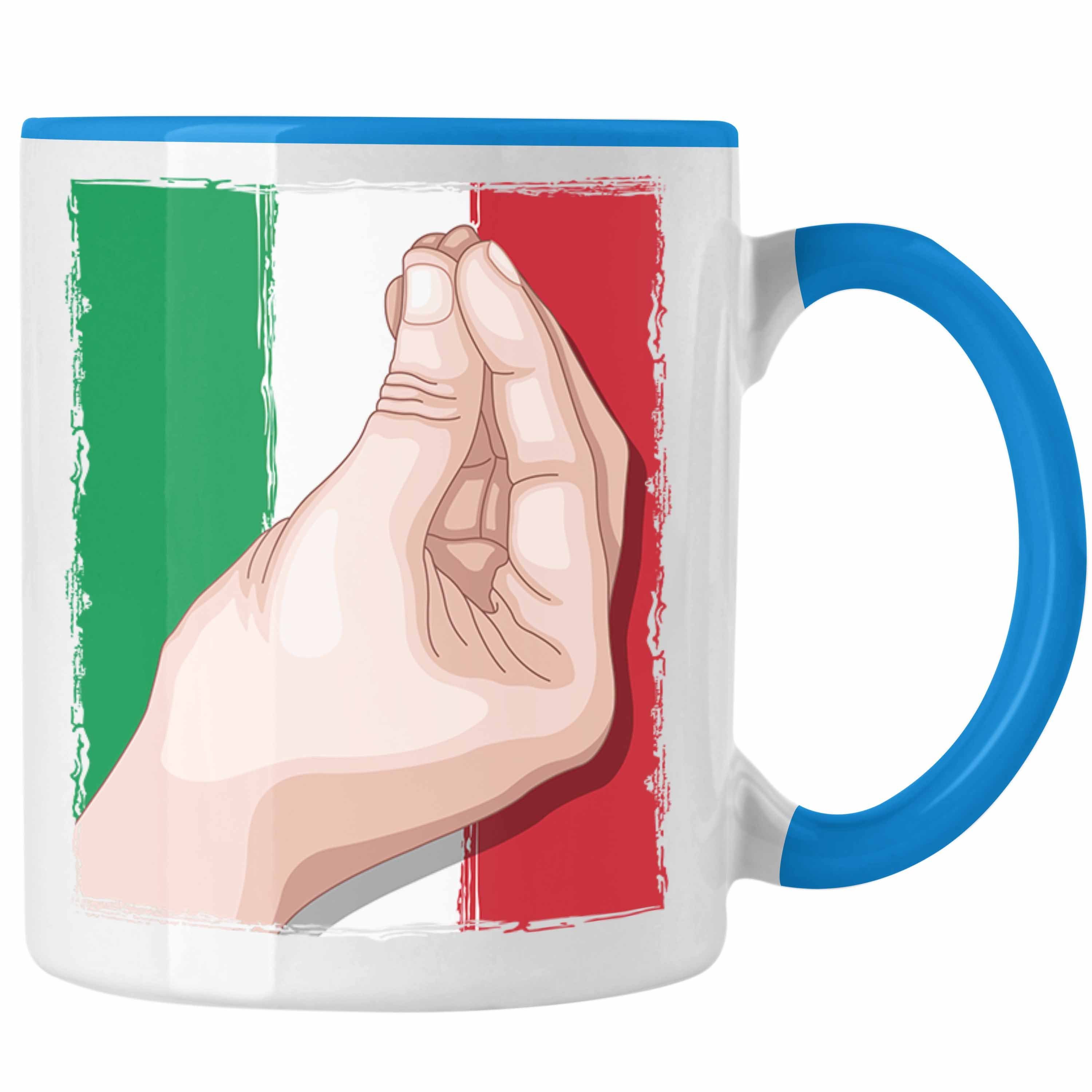 für Trendation Handbewegung Italien Tasse Tasse Italien-Liebhaber Blau Flagge Geschenk