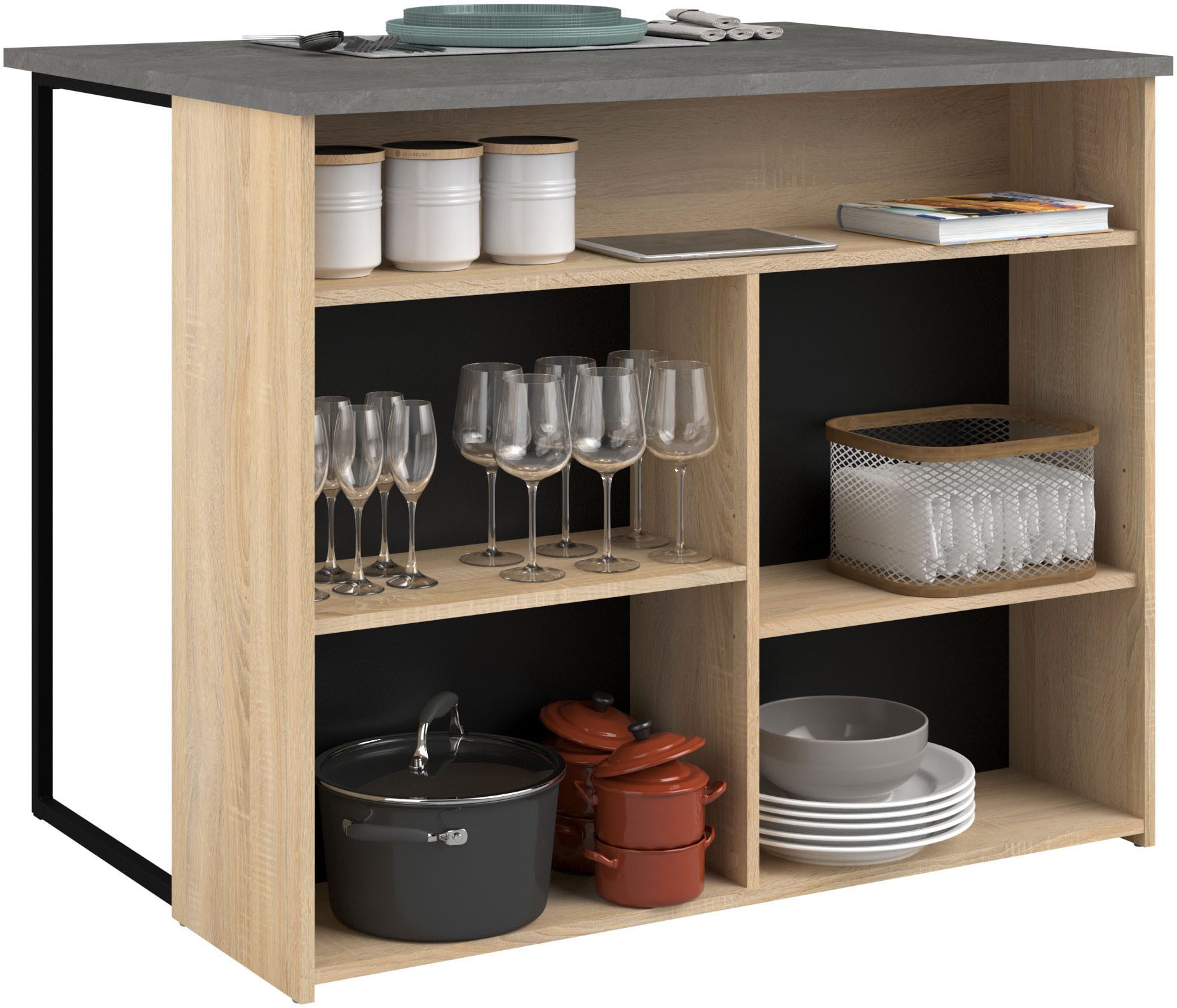 Parisot Schrank-Set Fumay, Individuell stellbar, (Set, 2-St), viel Stauraum, Kabeldurchlass, Kücheninsel
