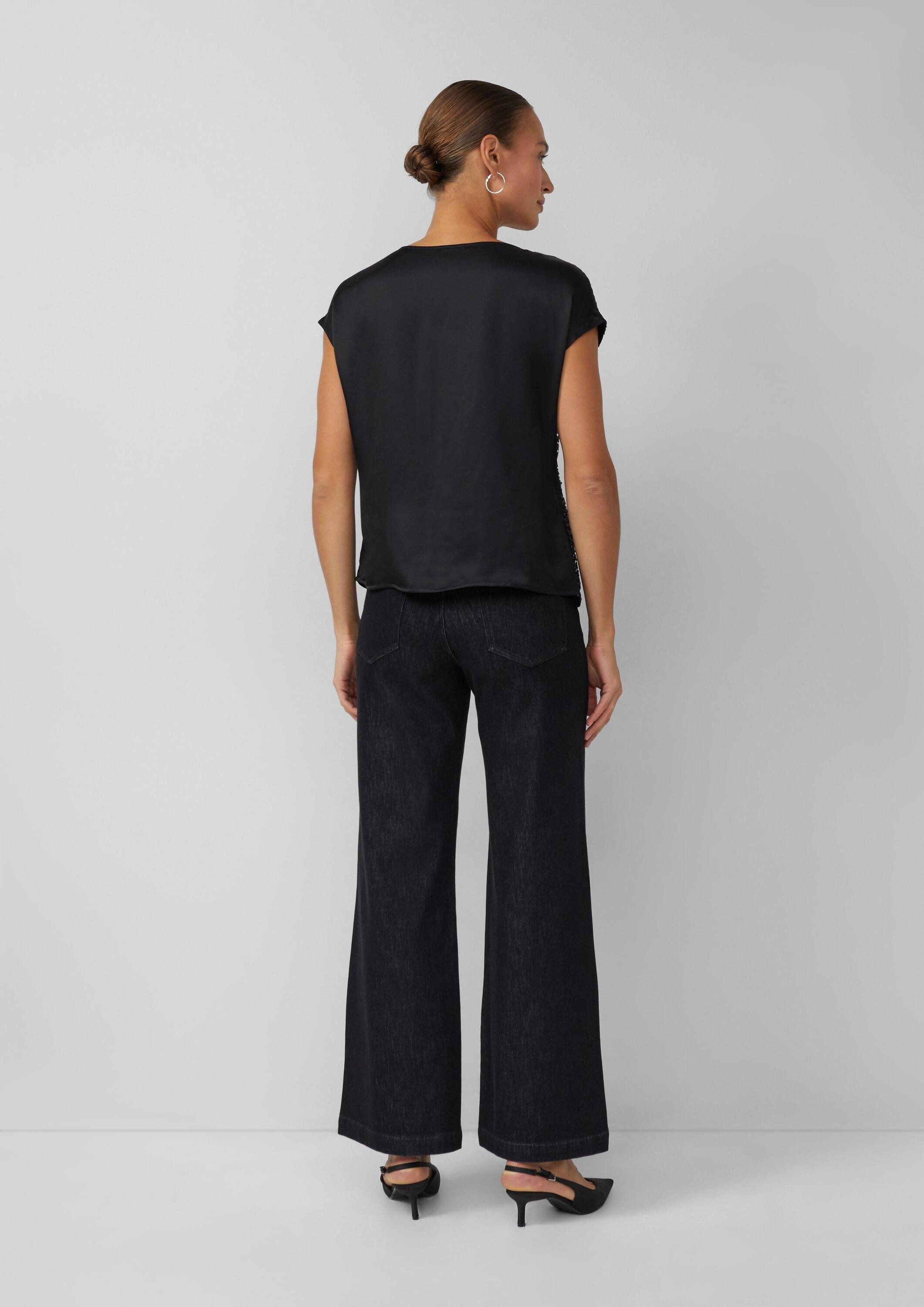s.Oliver Kurzarmbluse Bluse Bluse im Fabricmix mit Spitze aus Glitzergarn