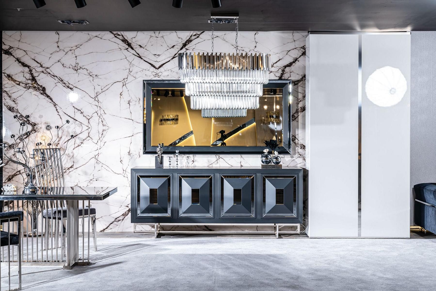JVmoebel Anrichte Moderne Kommode aus Holz und Metall mit Chic-Spiegel für Wohnzimmer (2 St., Anrichte + Spiegel), Made in Europa