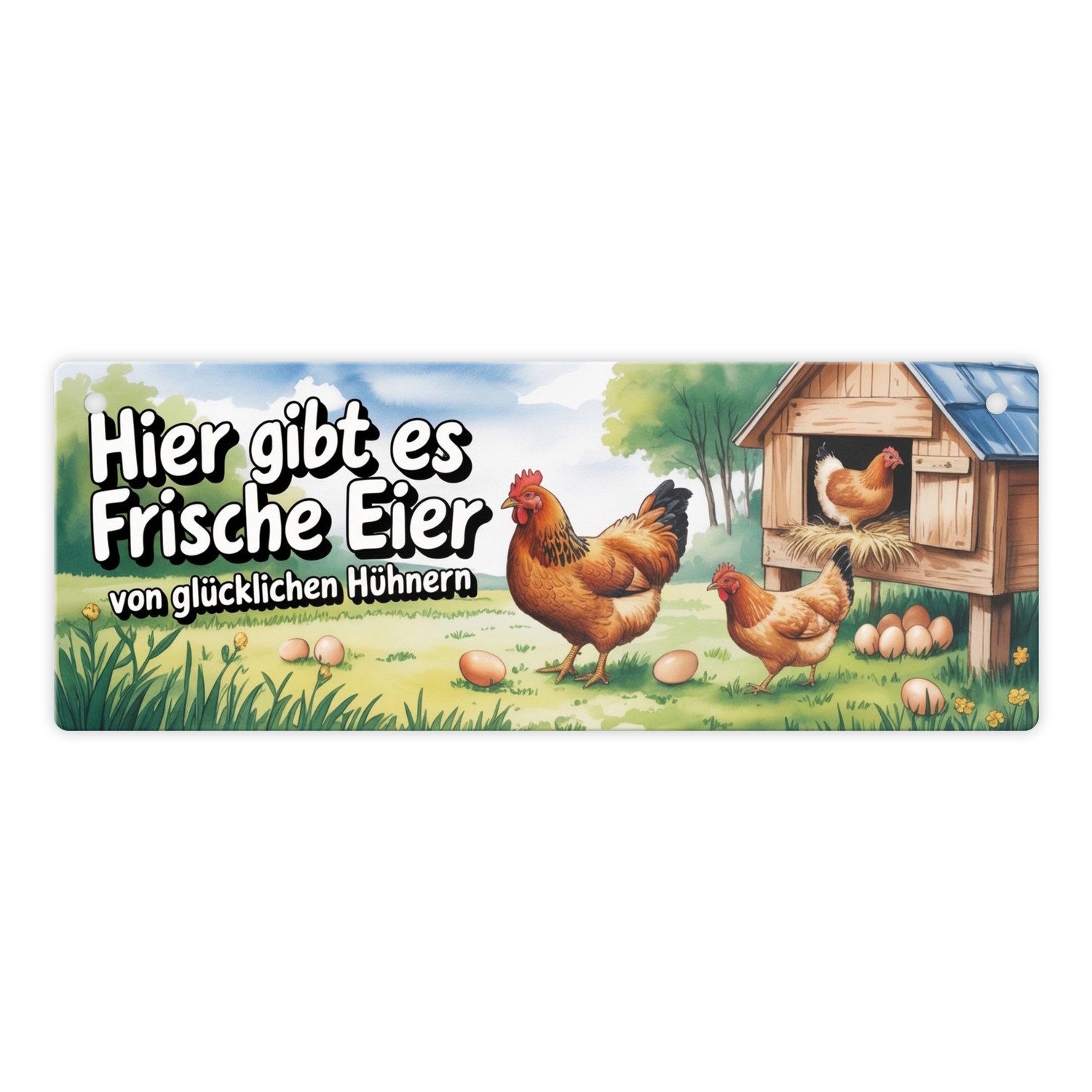 speecheese Metallschild Hier gibt es Frische Eier von glücklichen Hühnern Metallschild L in