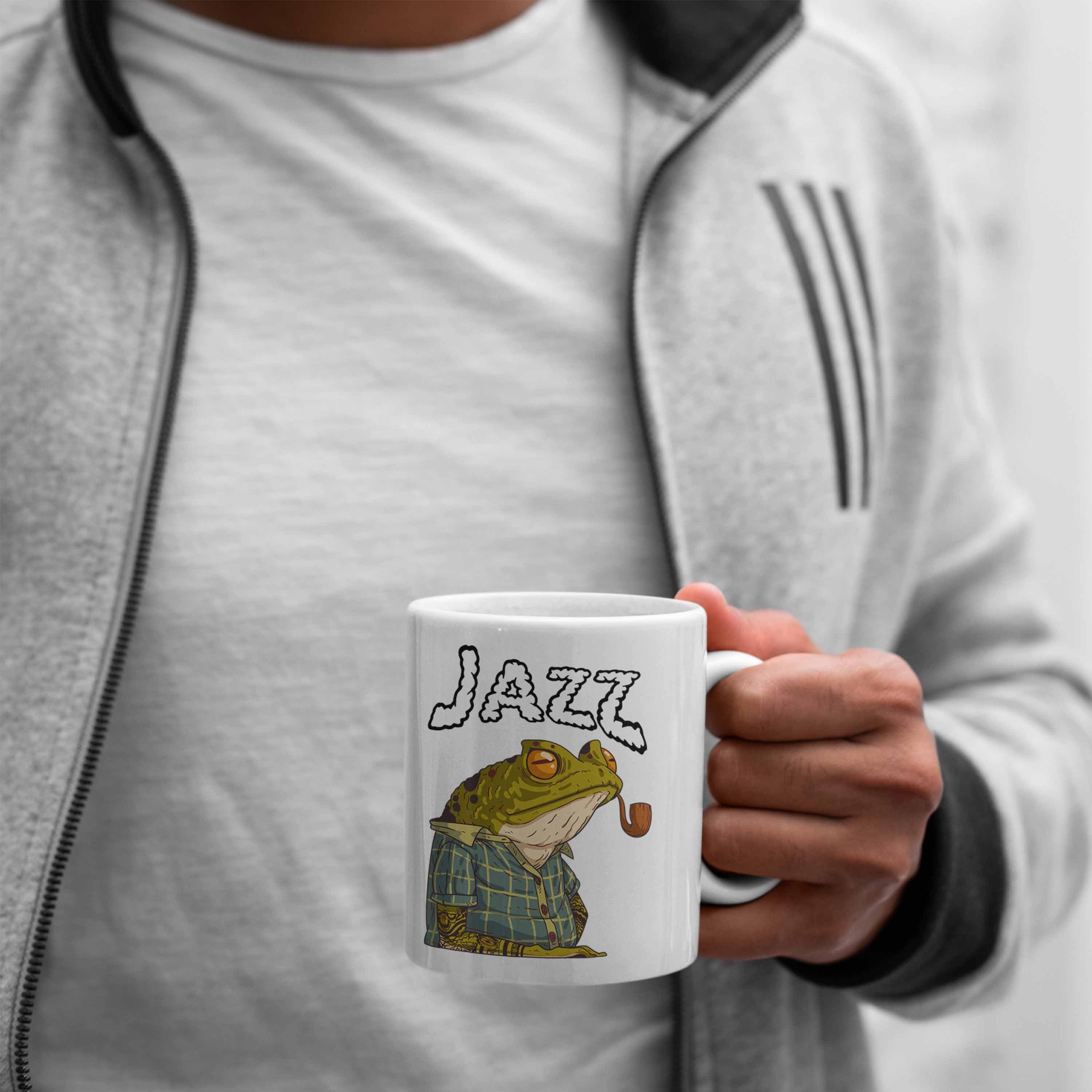 Trendation Tasse Jazz Tasse Grafik Geschenk Lustig Weiss Frosch