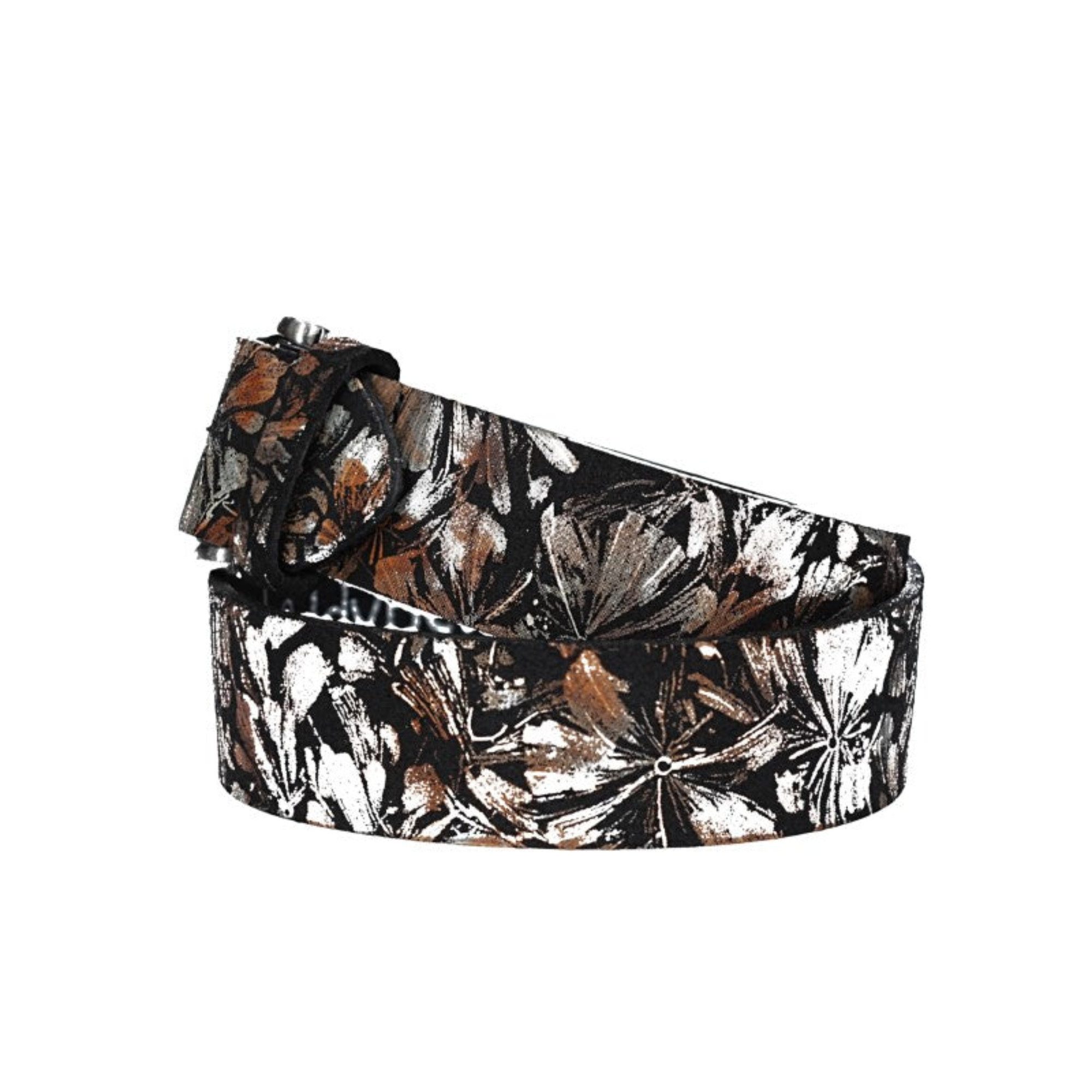 kiddybelts Ledergürtel Kids 30mm in Schwarz mit Blumenmuster und Schließe Silber (KB20-790, 1-St) sehr weiches Vollrindleder