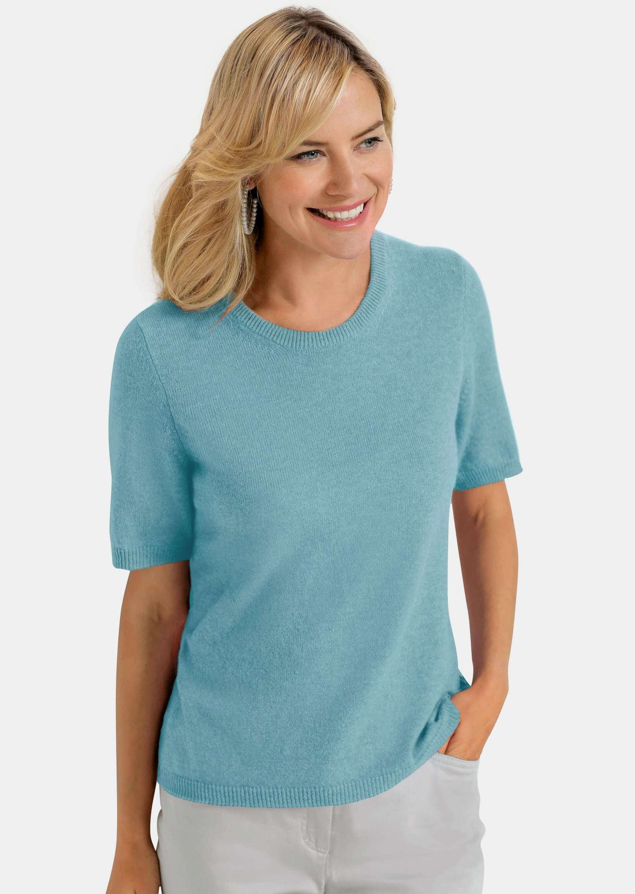 Kurzgröße: GOLDNER Kurzarmpullover aqua