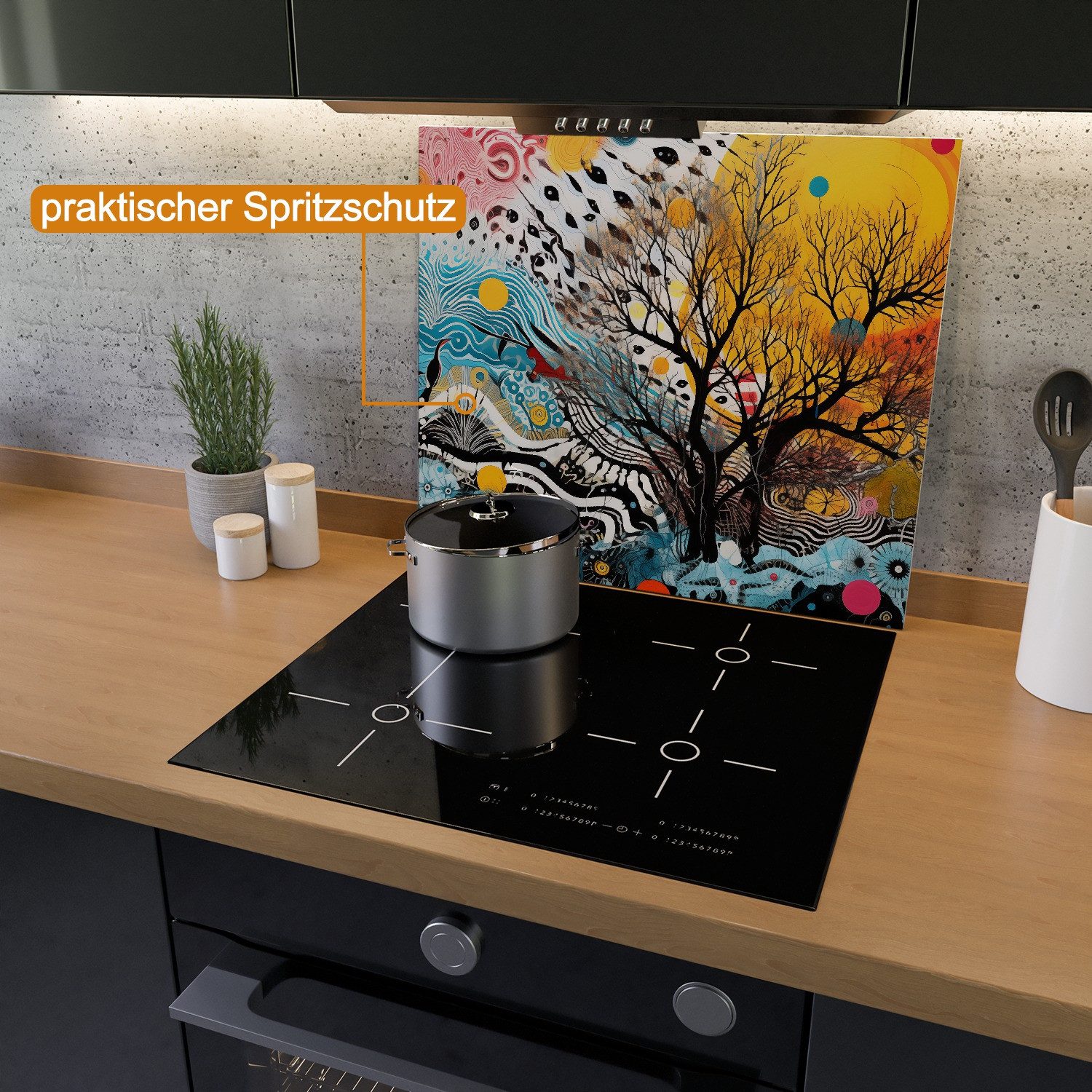 Wallario Herd-Abdeckplatte Abstrakter Sonnenaufgang, ESG-Sicherheitsglas, (Glasplatte, 1 tlg., inkl. 5mm Noppen), verschiedene Größen