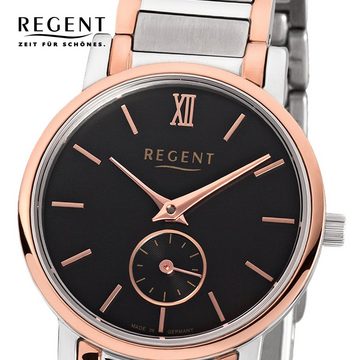 Regent Quarzuhr Regent Damen-Armbanduhr silber rosegold, Damen Armbanduhr rund, klein (ca. 27mm), Edelstahlarmband