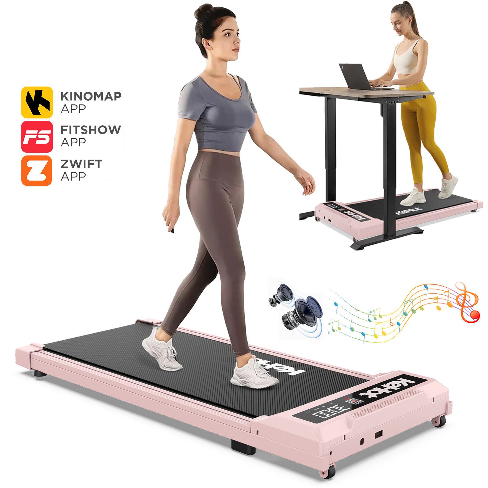 kehot Laufband Walking Jogging Pad, 3 in 1 Laufband für Zuhause & Büro, 2,5PS (Laufband Schreibtisch mit App, LED Display, Bluetooth-Musik, 6 km/h, Laufen Band-37.5x92 cm, 5-Schicht Dämpfung, Leise & Tragbar), Kleines Tretmühle für zu Hause,12 Programes(mit Toolkit,Schmiermittel)