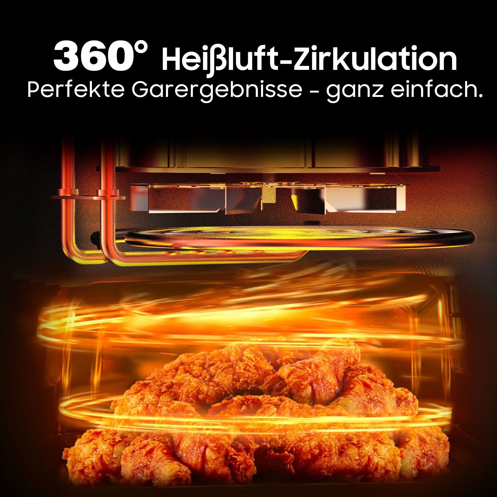 AIMAX Heißluftfritteuse XXL 9L Airfryer mit Touch-Display, 9 Programmen, einstellbarer Zeit und Temperatur, spülmaschinengeeignet, 2350 W, 40–200 °C,360° Heißlu – Bild 5 von 5
