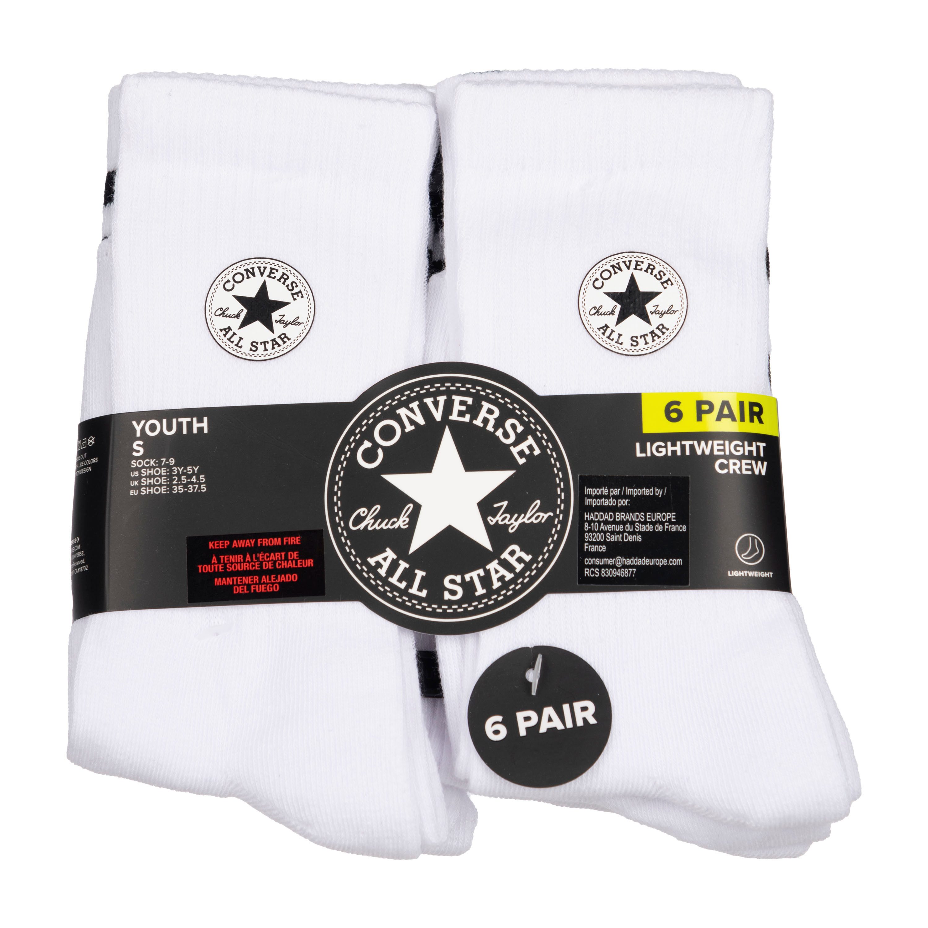 Converse Sportsocken CHUCKPATCH COTTON 6PK CREW (6-Paar) für Kinder und Jugendliche, im 6er-Pack, mit Elasthan-Anteil
