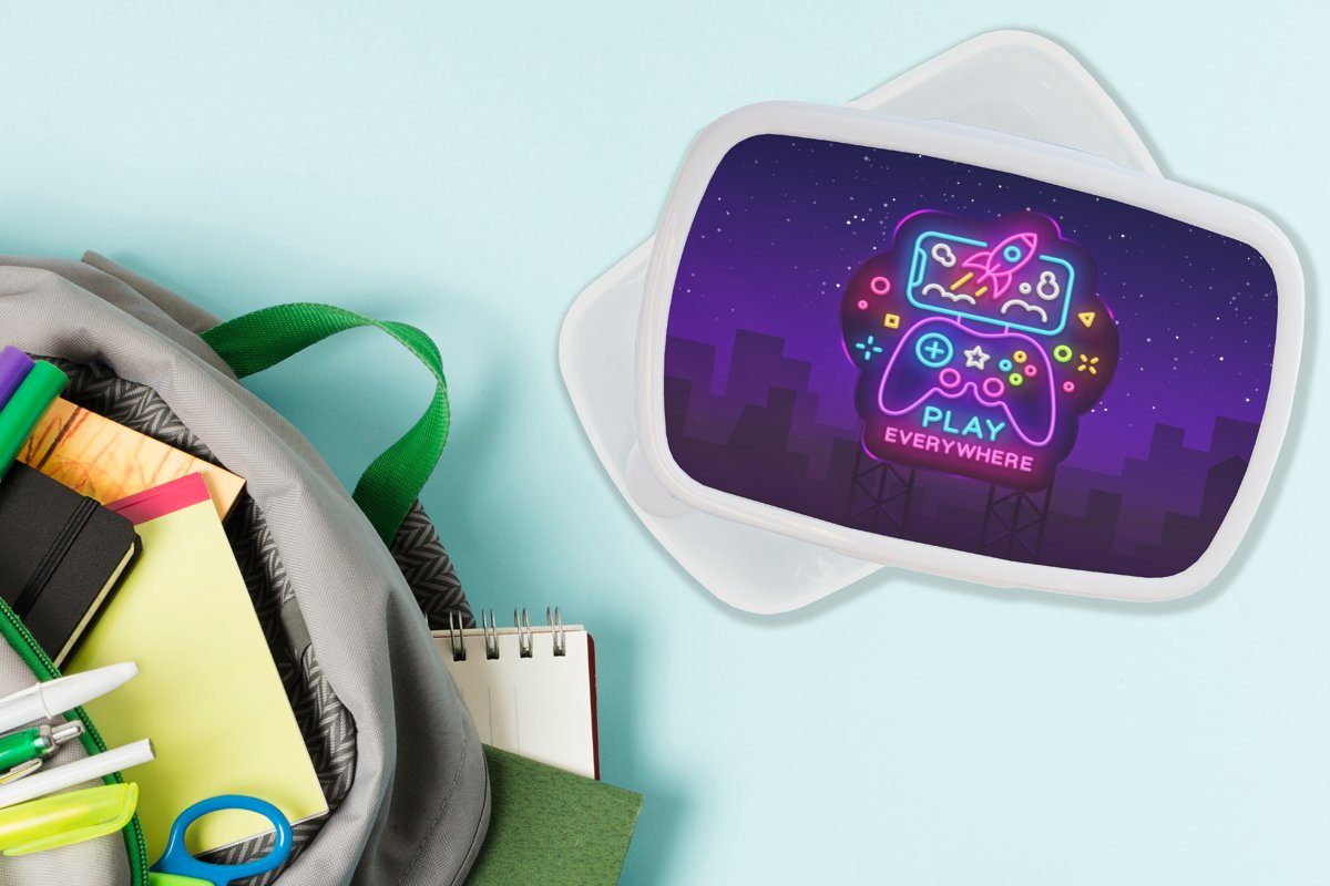 Erwachsene, Nacht und - (2-tlg), Lunchbox - und Spielen Brotbox Gaming Brotdose, Blau für für MuchoWow Mädchen Controller, Neon Jungs - - Kunststoff, Kinder weiß -