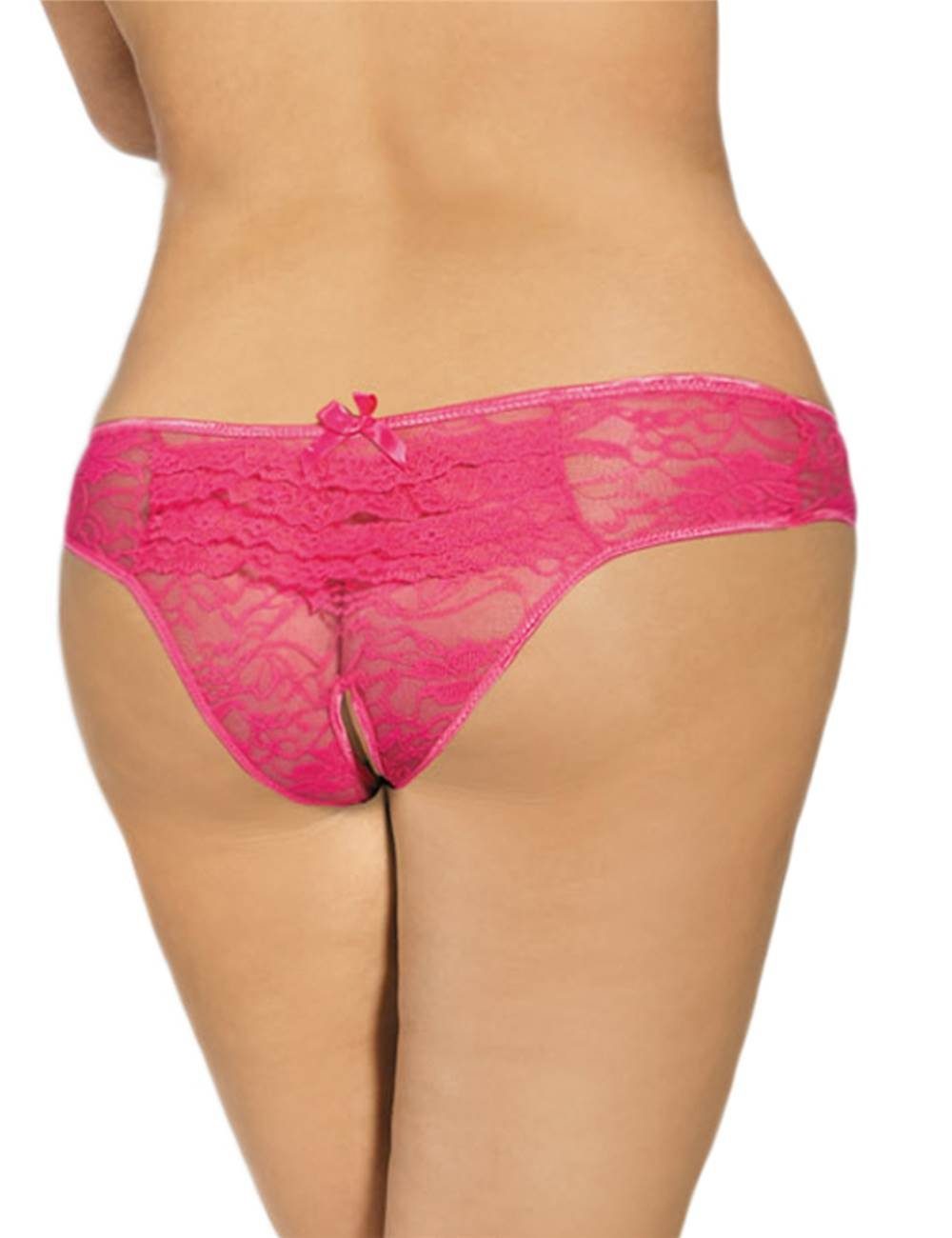 Lau-Fashion Panty-Ouvert Offen Spitze Blumen Transparent Unterhose Slip Dessous S M L XL