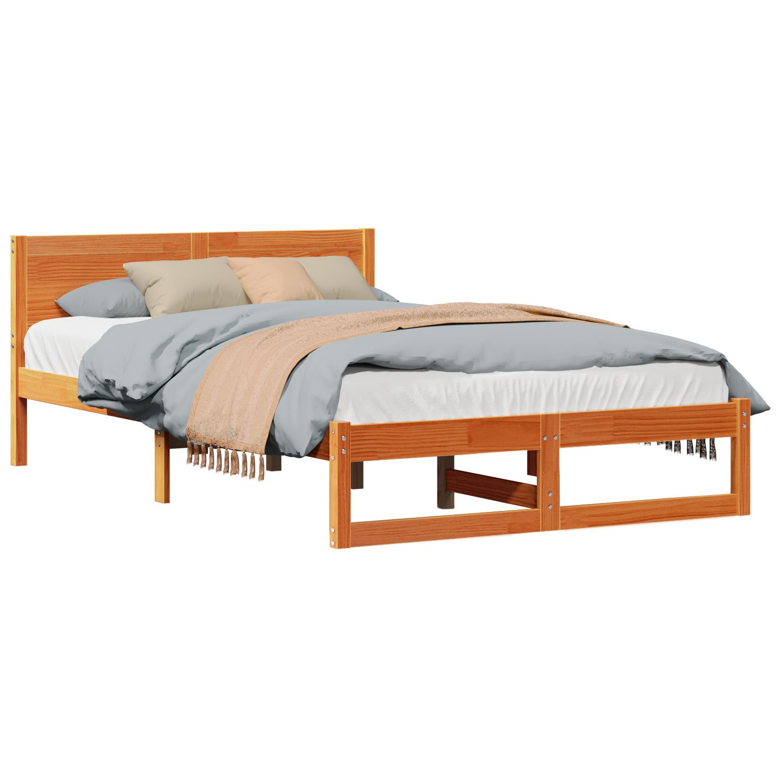 vidaXL Bett Bettgestell Gewachst Braun Massivholz günstig online kaufen