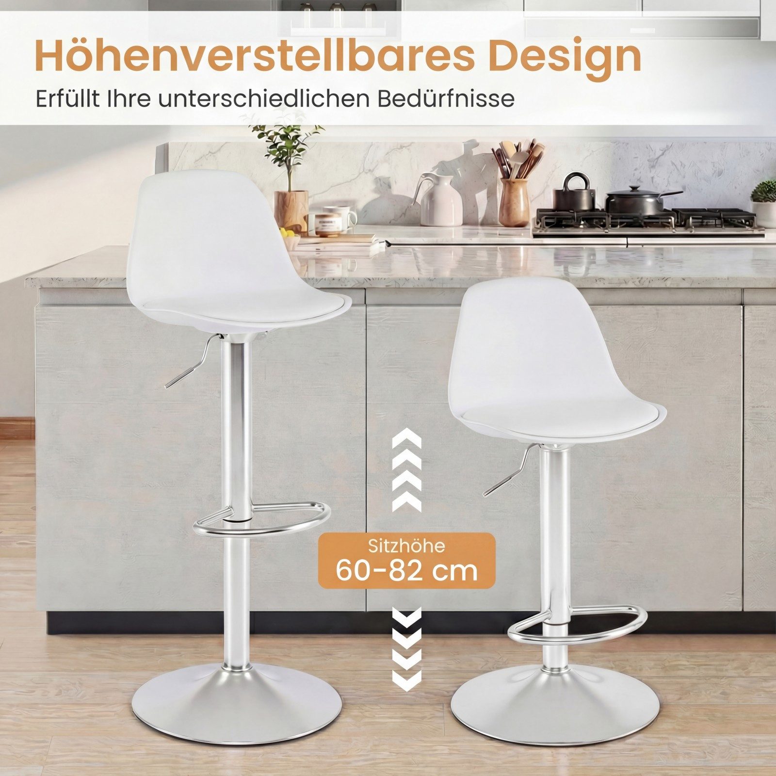 COSTWAY Barhocker (2er Set), drehbar 60-82cm höhenverstellbare Sitzhöhe gepolstert