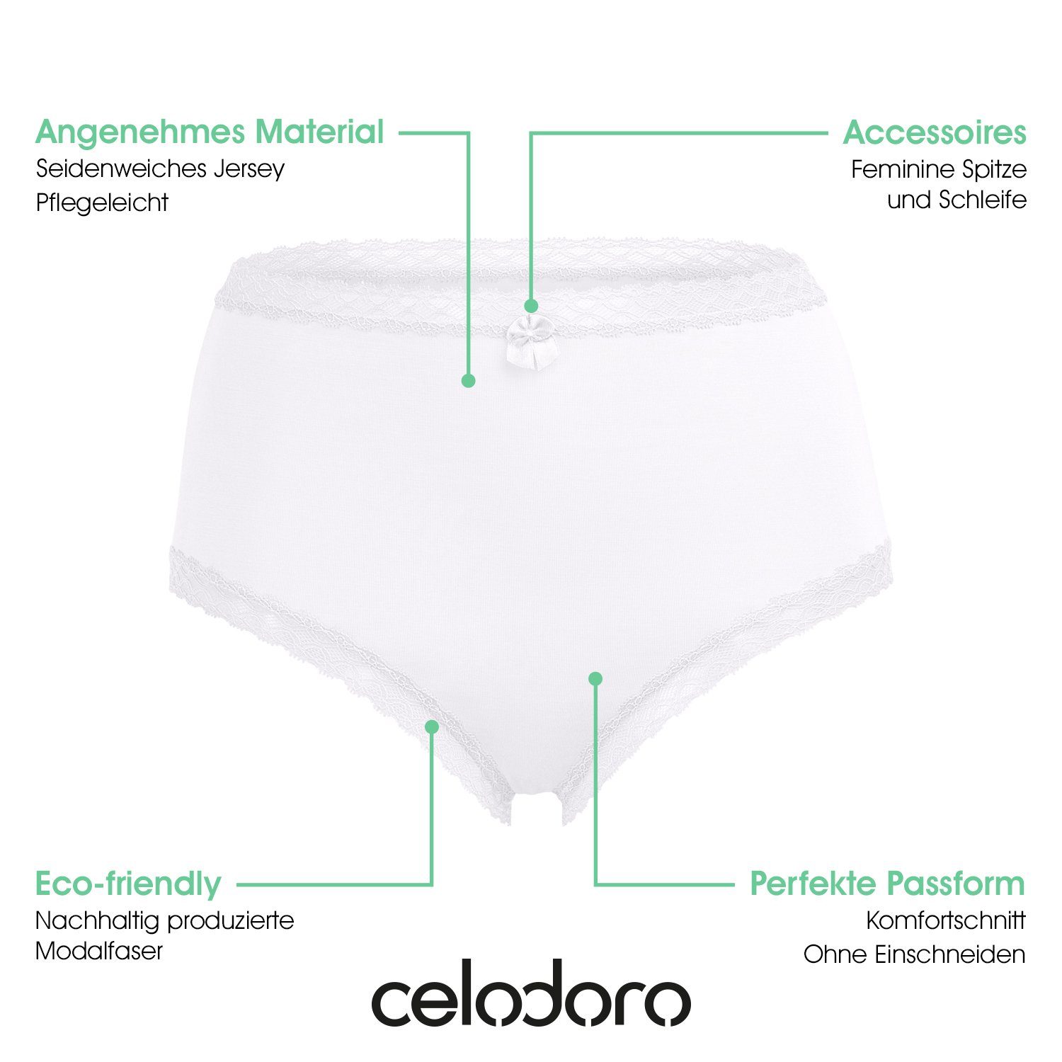 celodoro Taillenslip Damen Modal Eco Taillenslip (4er Pack) Maxi-Slip mit Spitze