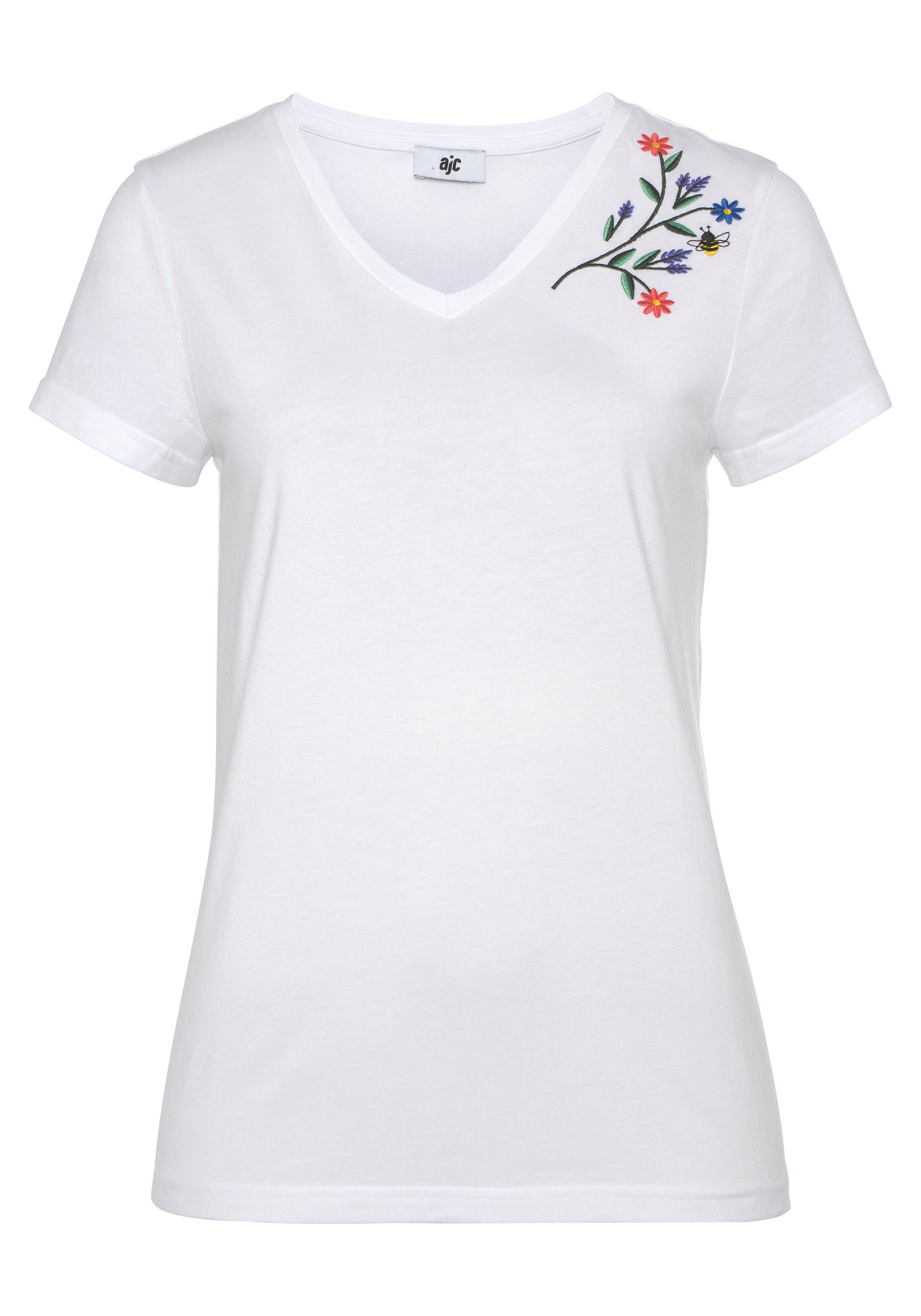 Blumen-Stickerei Kurzarmshirt mit AJC