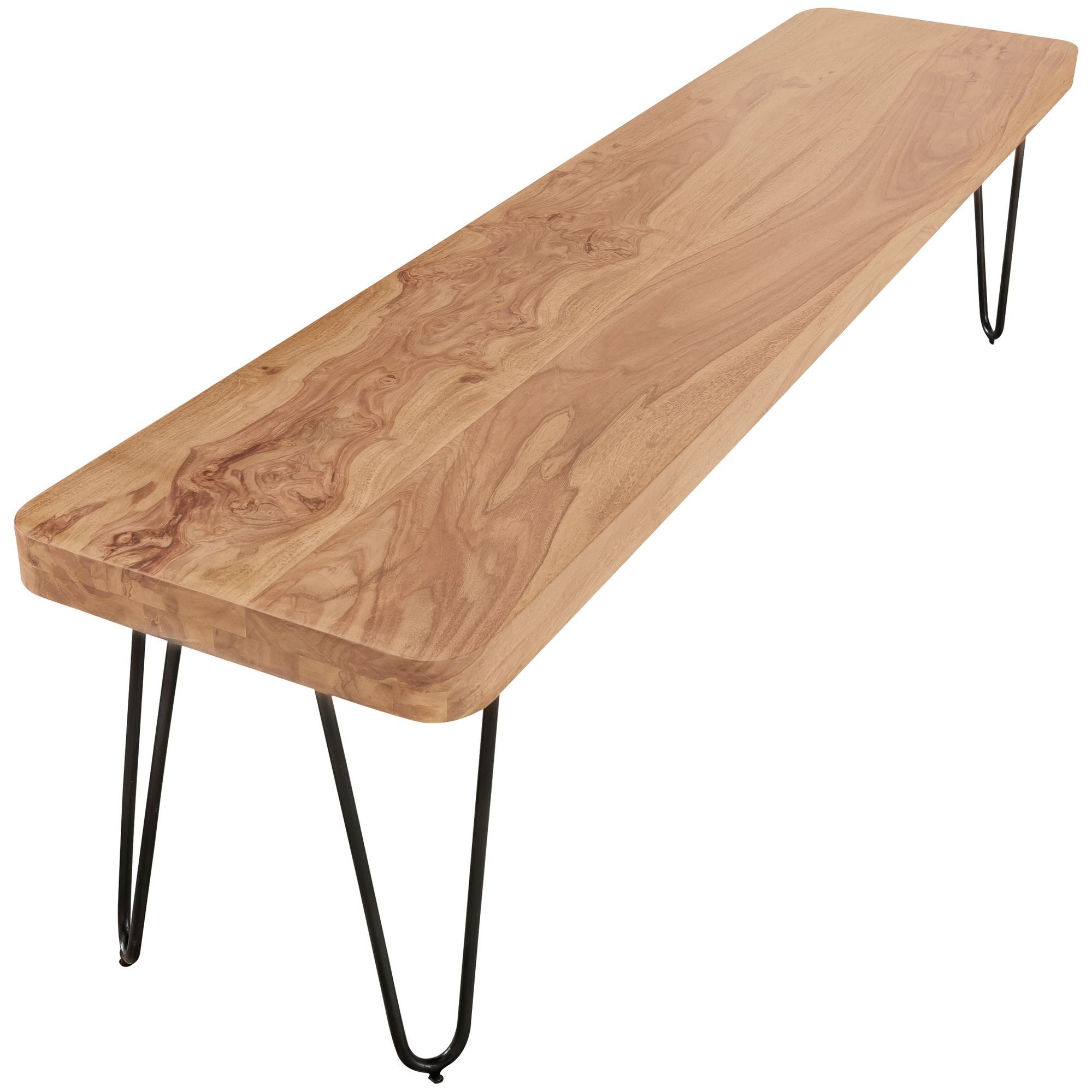 FINEBUY Essbank SuVa2459_1 (Akazie Massivholz 120x45x40 cm Esszimmerbank), Haarnadelbeine, Küchenbank Esszimmer ohne Lehne