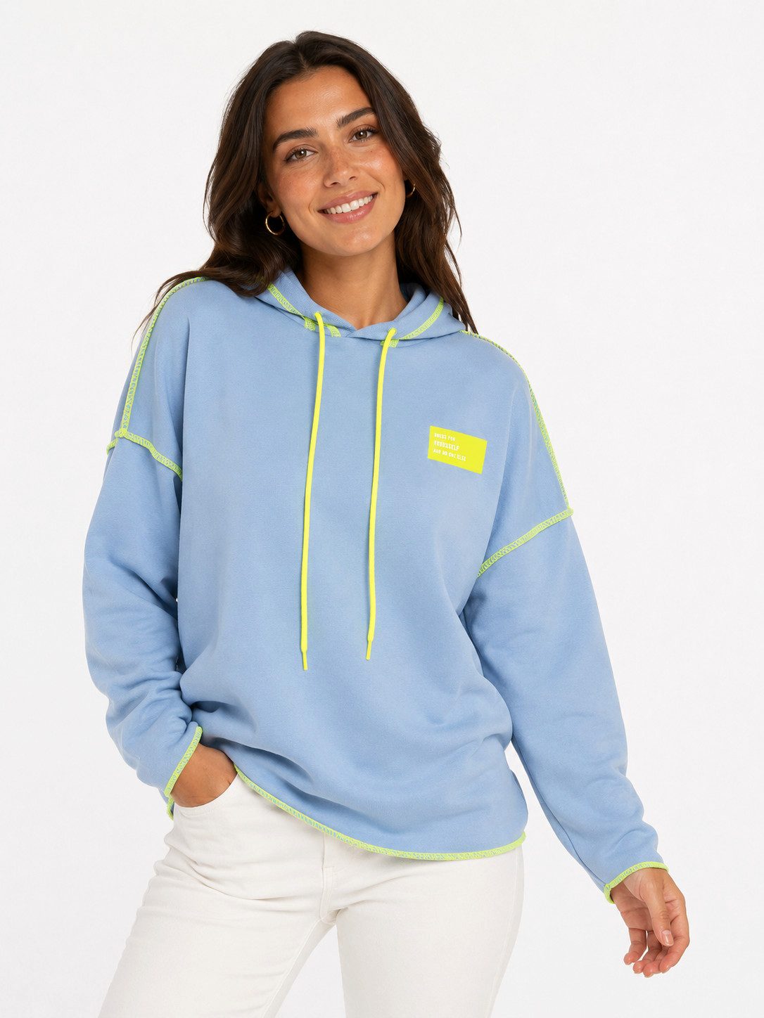 Zwillingsherz Hoodie Neon Streifen & Patch
