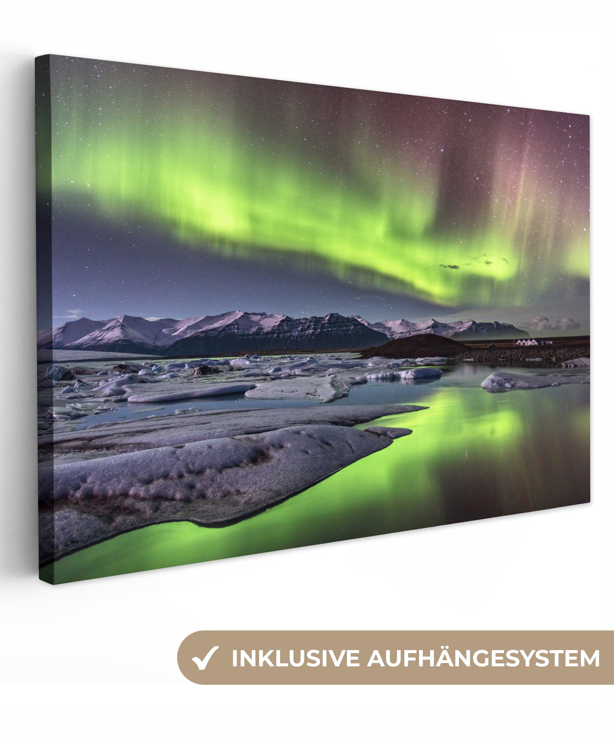 OneMillionCanvasses® Leinwandbild Aurora Borealis in Island, (1 St), Wandbild Leinwandbilder, Aufhängefertig, Wanddeko, 30x20 cm