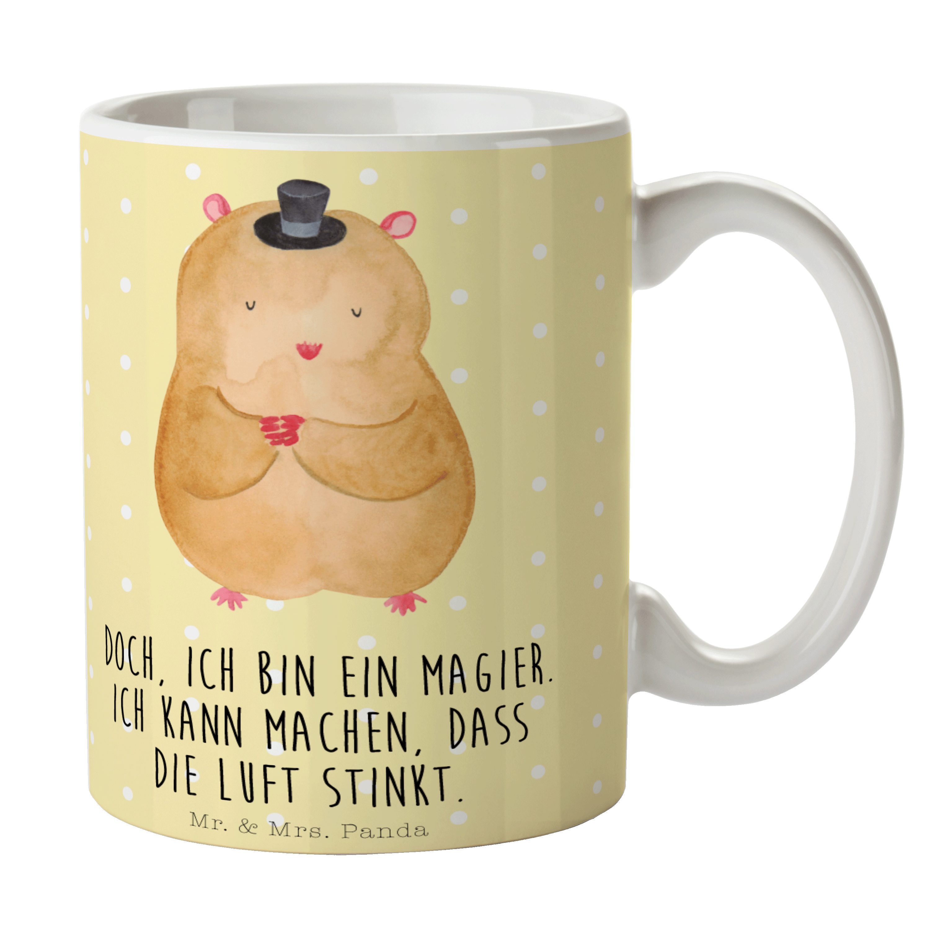 Mr. & Mrs. Panda Tasse Hamster mit Hut - Gelb Pastell - Geschenk, Gute Laune, Keramiktasse, Keramik