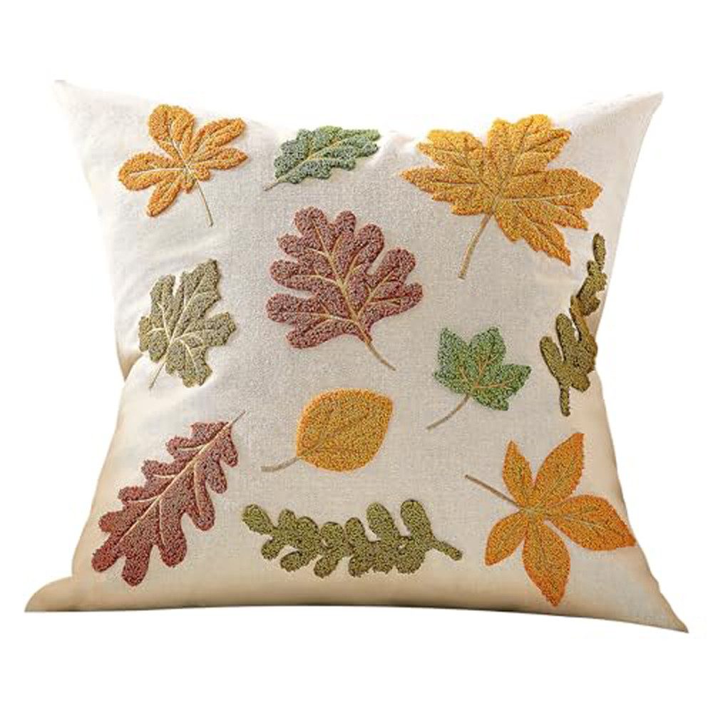 Sorvyzxn Kissenbezug 45x45 cm Herbstdeko, Kissenhülle mit 3D-Stickerei und Leinenoptik, (1 Stück), Ahornblatt Muster, Dekokissen Bezug für Sofa Wohnzimmer Schlafzimmer
