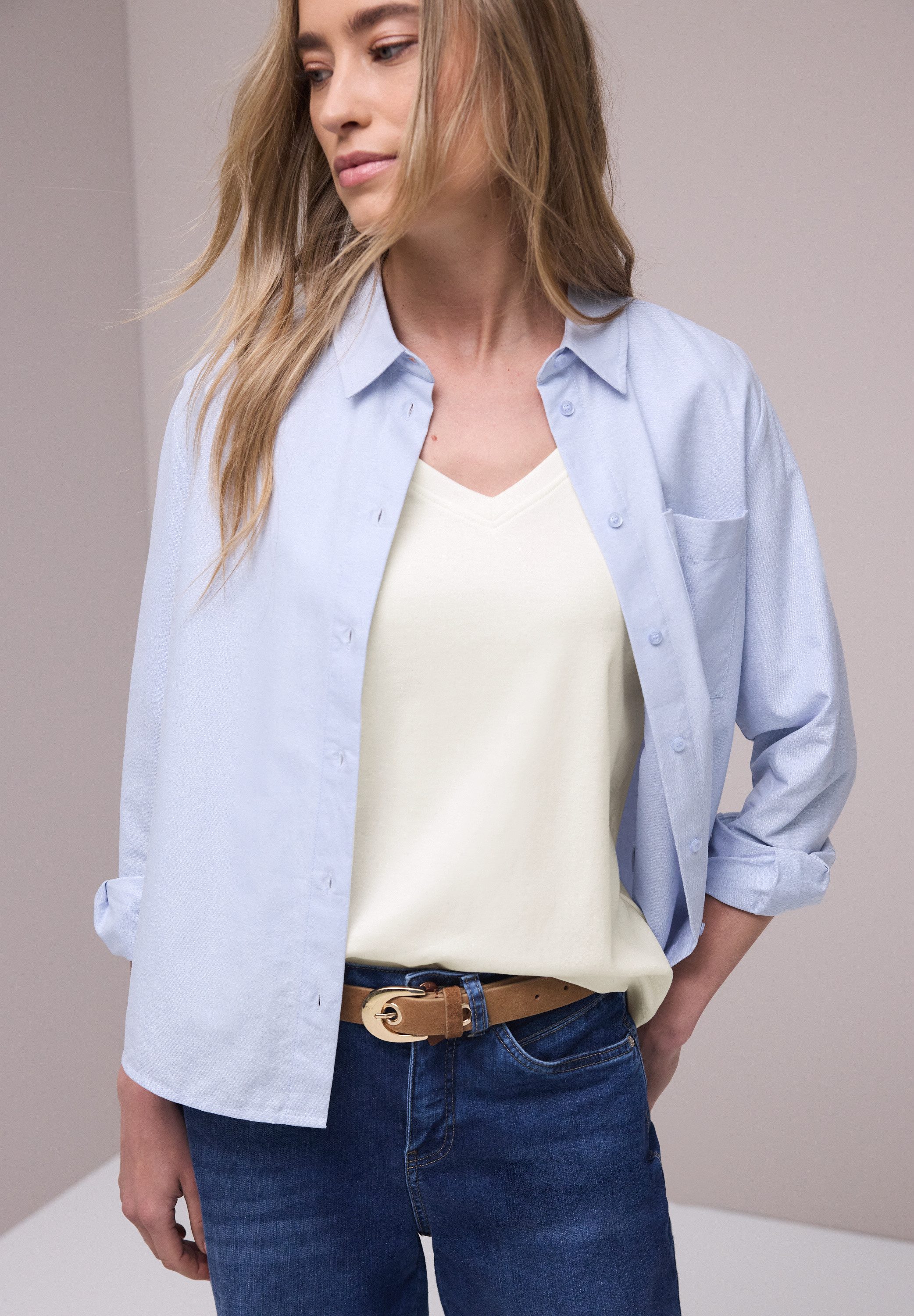 STREET ONE V-Shirt aus reiner Baumwolle