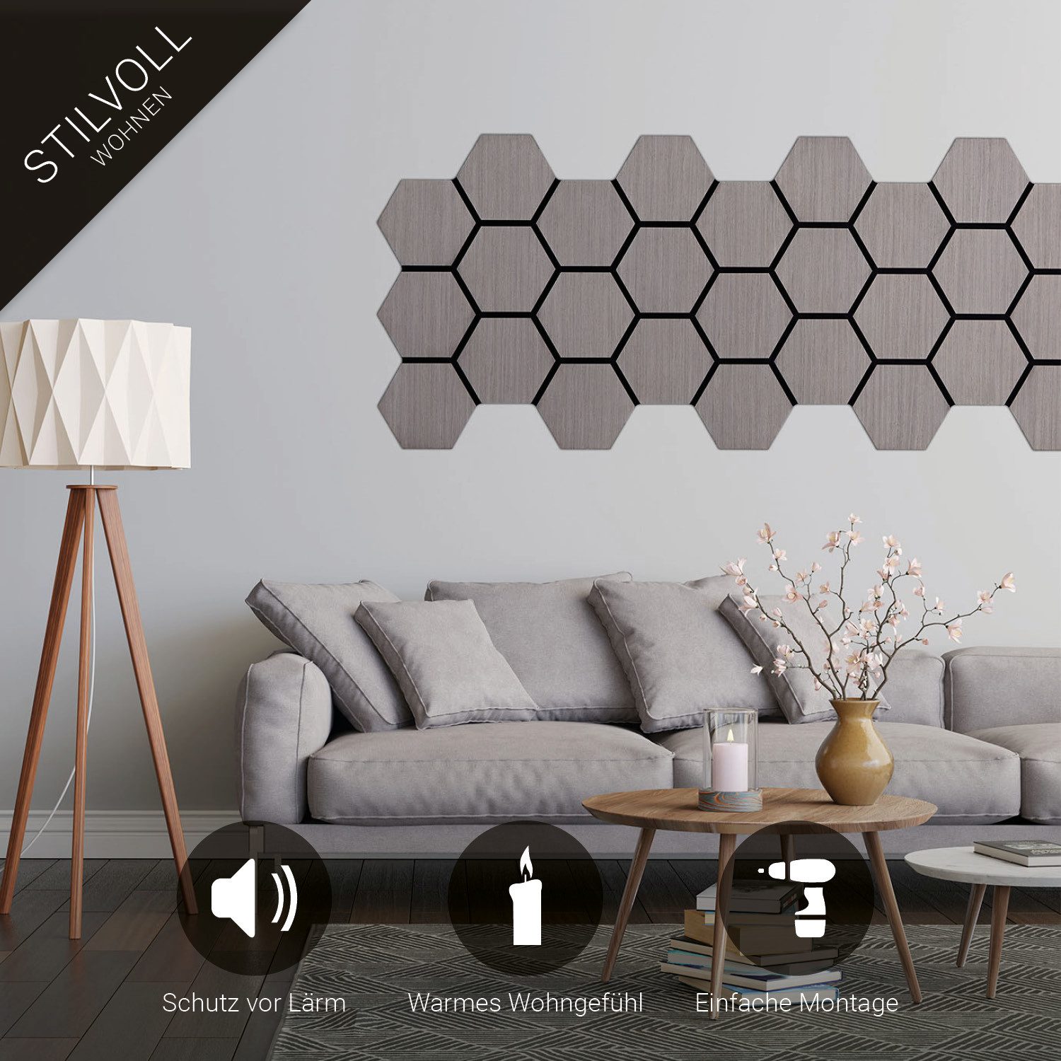 Homestyle4u Akustikpaneele 4 Wandpaneele Holz Hexagon 76 x 62 cm Stück Natu günstig online kaufen