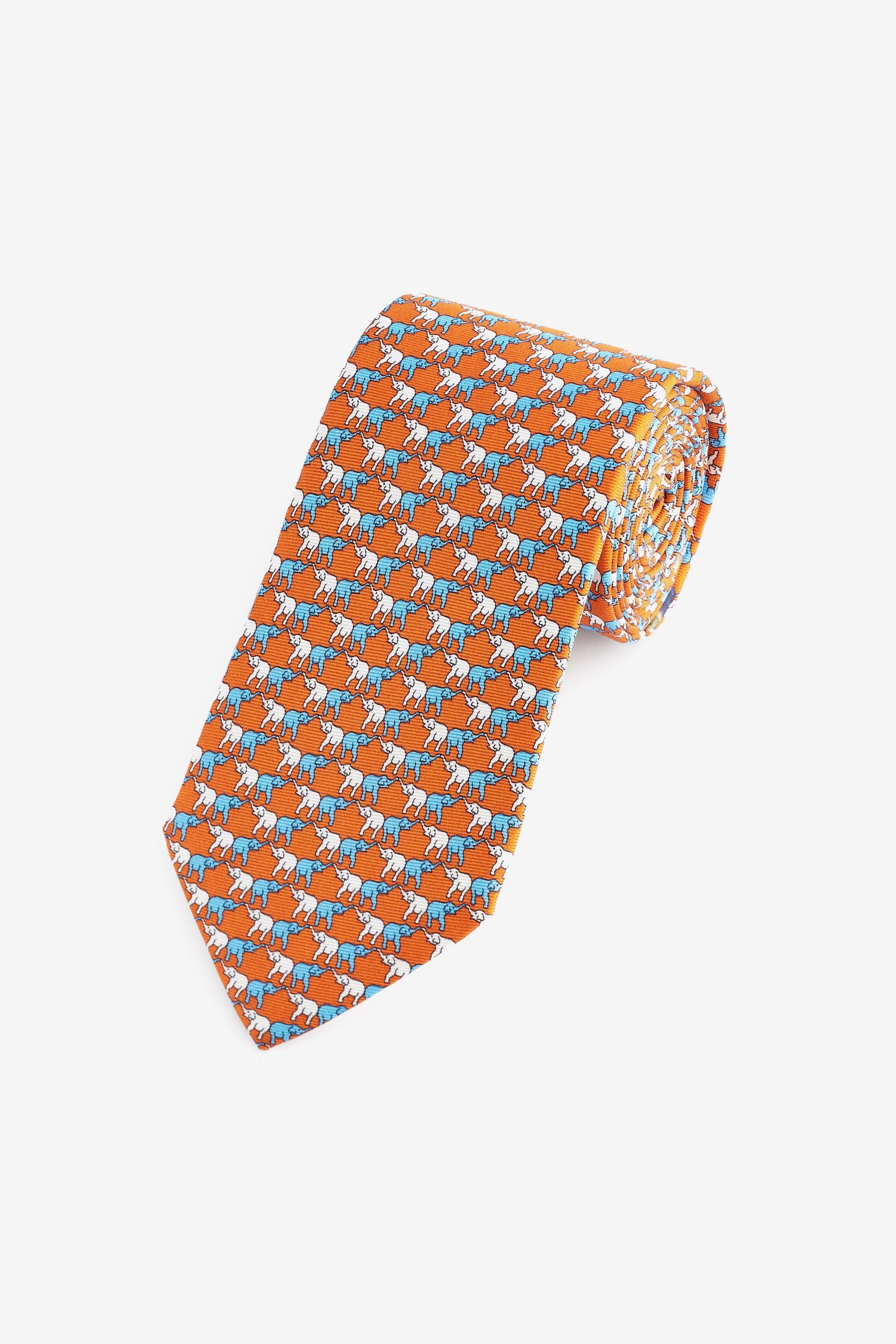 Next Krawatte Signature Auffällige Krawatte Made in Italy (1-St) Orange Elephant