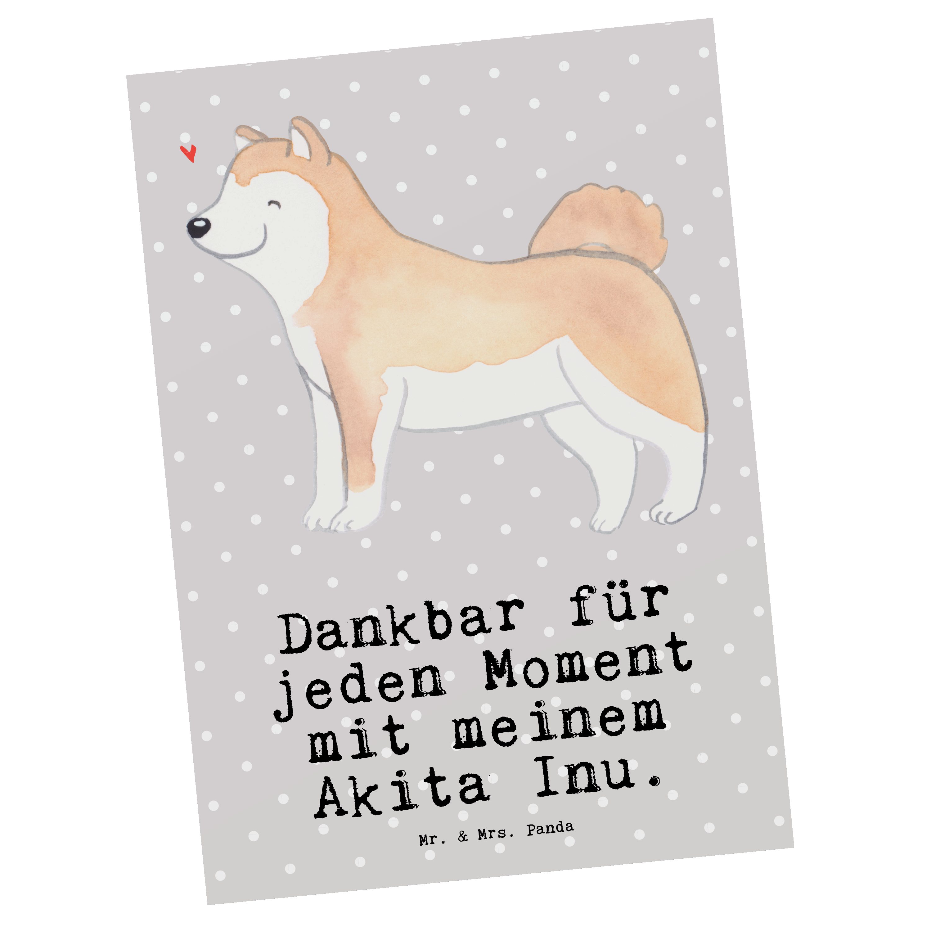 Mr. & Mrs. Panda Postkarte Akita Inu Moment - Grau Pastell - Geschenk, Hund, Ansichtskarte, Hund