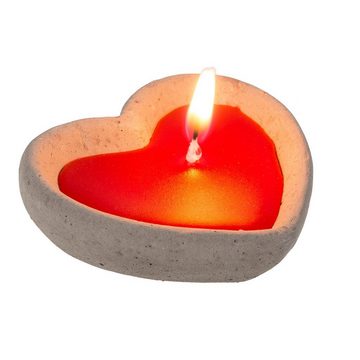 ReWu Formkerze Rote Kerze im Zementtopf, Herzform, 2er SET, ca. 6 x 6 cm
